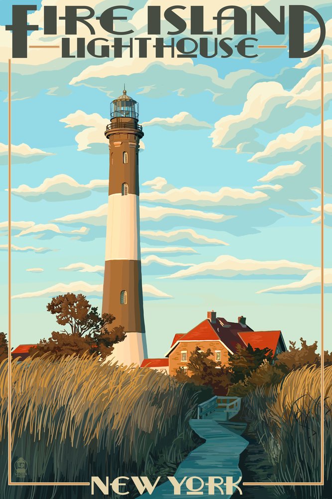 Captree Island & Fire Island Lighthouses New York - 16x24 Hand Signed Giclee Art Print, Vivid Textured Wall Decor for Living Room, Bedroom & Office
