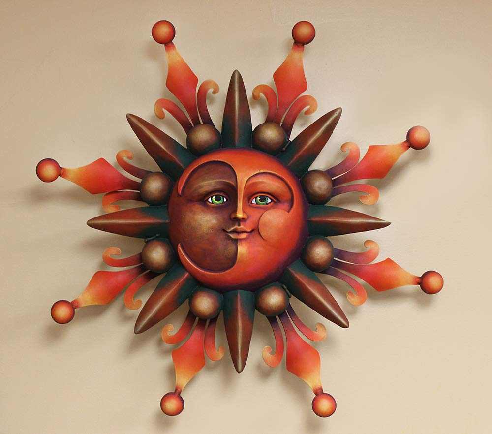 Authentic Mexican Wall Art - Hand Airbrushed Sun Face Decor (22 Inches) - Perfect for Home, Office & Boho Decor