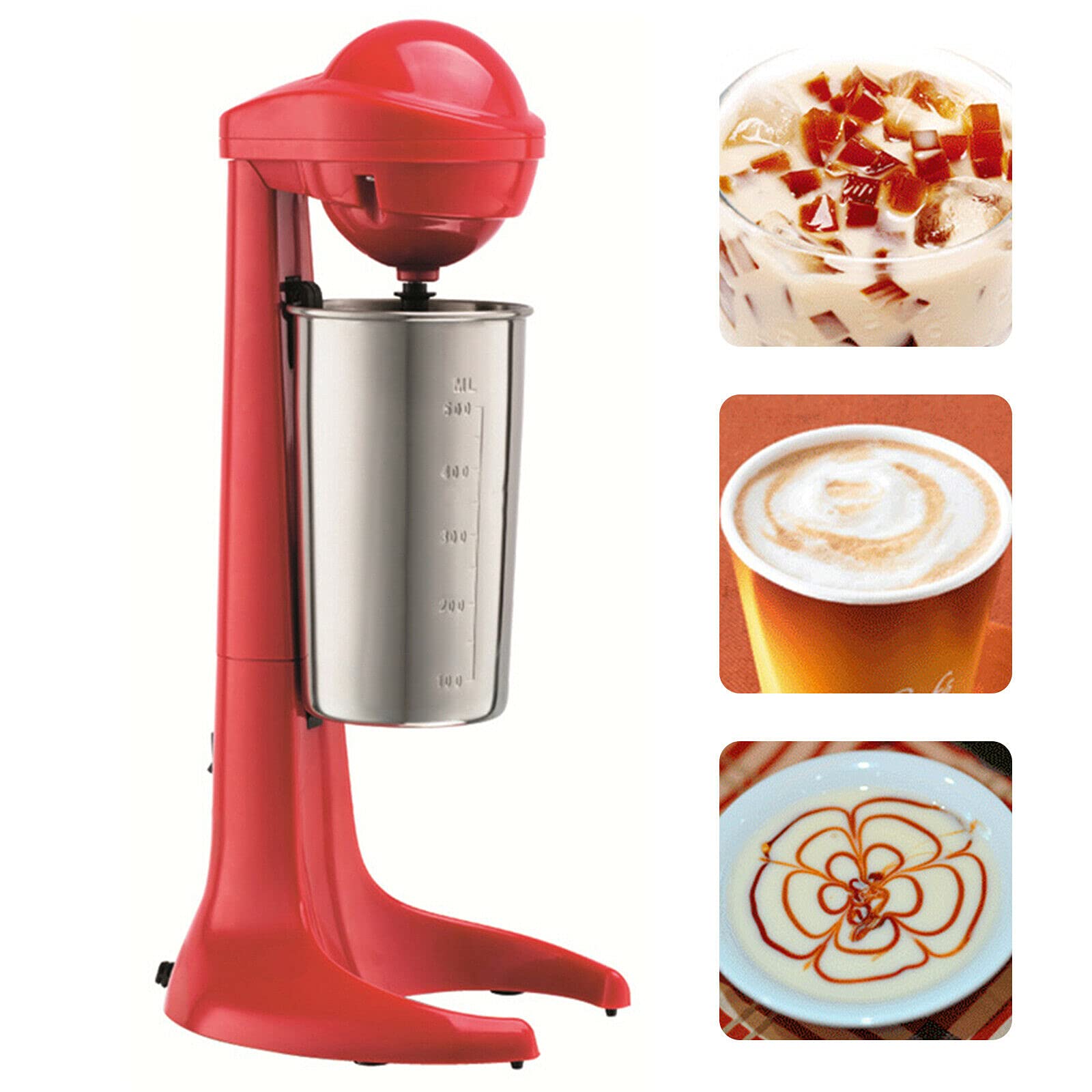 OUKANING 110V Electric Milkshake Maker - 500ML Stainless Steel & Plastic Blender for Smoothies, Coffee, Baking - 100W Milk Frother & Drink Mixer - Perfect for Kitchen, Cafe & Home Use