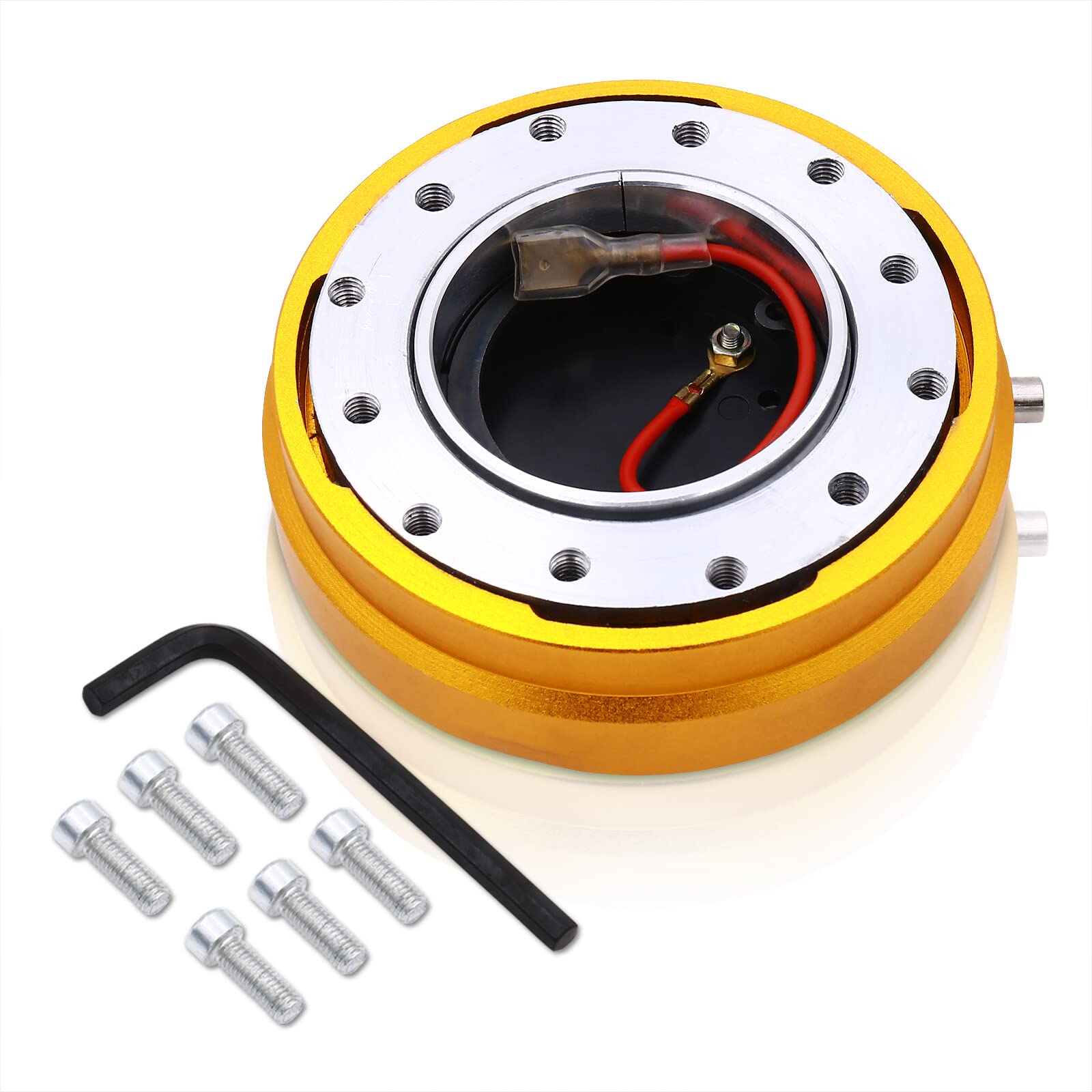 Universal JDM VIP USDM KDM DTM Euro 6-Bolt Quick Release Steering Wheel Adapter Hub Kit - Slim Aluminum Gold Detachable Snap Off Boss for Racing & Drifting - Perfect for Aftermarket Steering Wheel Installation in Sports Cars & Custom Builds