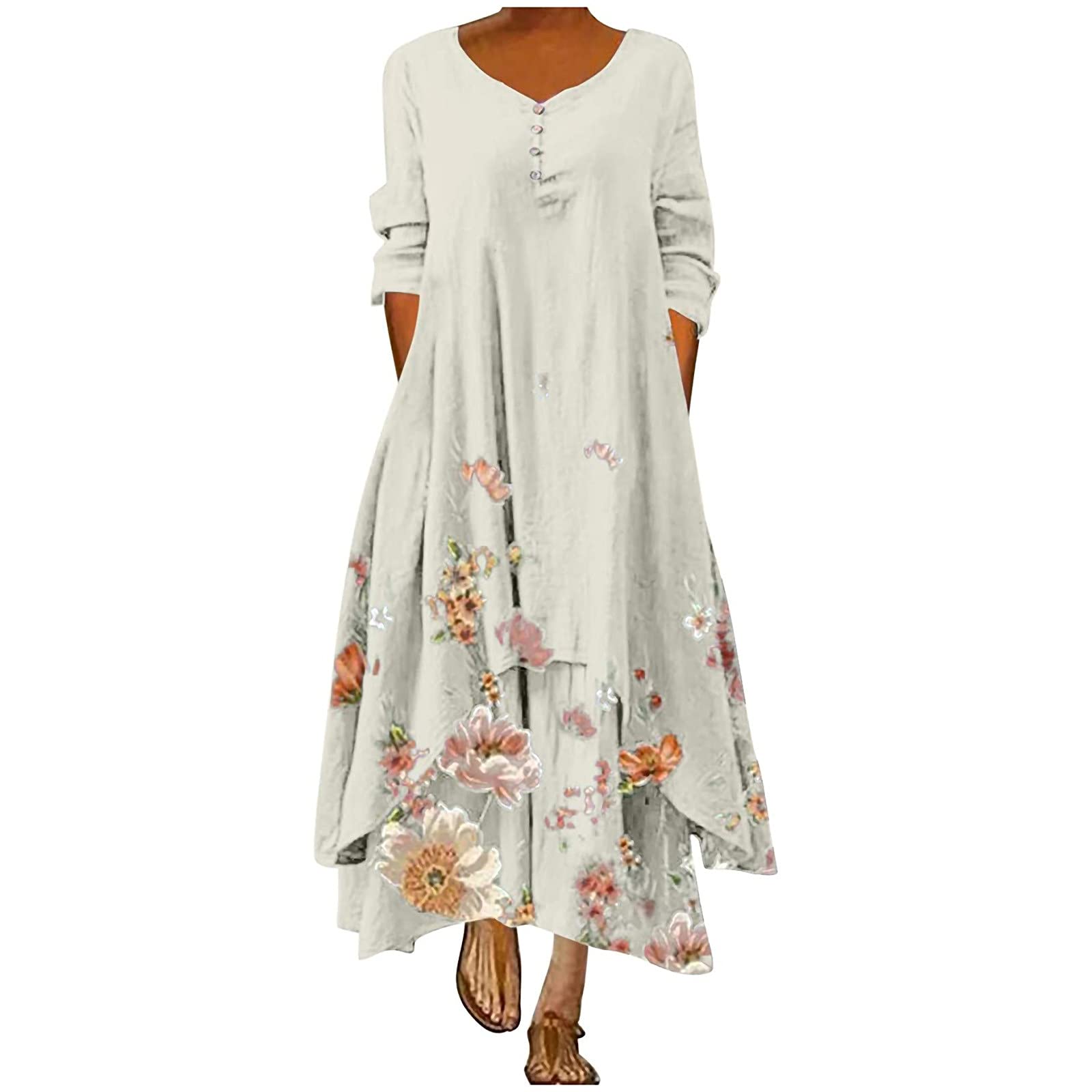 Hawaiian Sun Dresses for Women Plus Size - Floral Loose Long Maxi Dress, Oversized Bohemian Summer Caftan Beach Dress for Vacation, Pool Party & Tropical Getaway