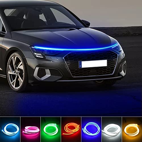 Waterproof Flexible LED Car Hood Daytime Running Light Strip - 12V Universal Auto Decorative Atmosphere Lamp (2m, White) for Enhanced Night Visibility & Vehicle Styling - Perfect for Cars, Trucks & SUVs