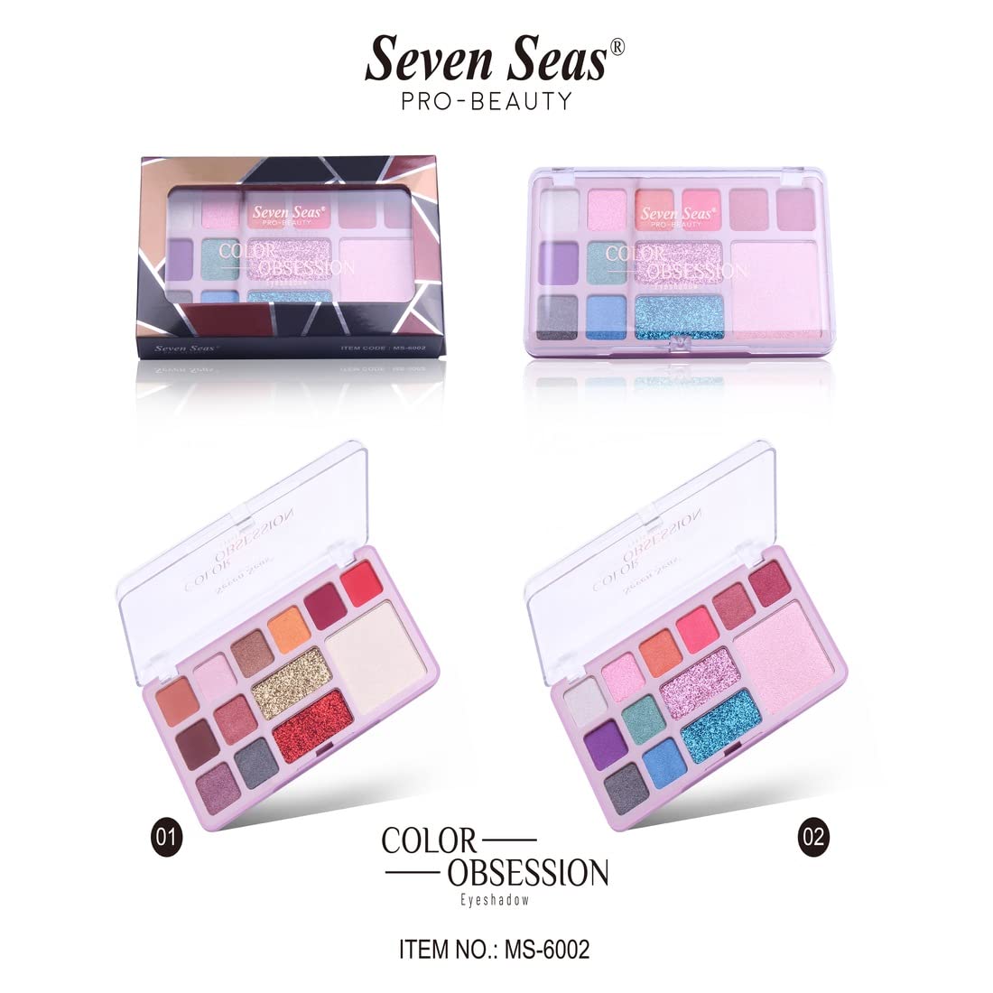 Seven Seas 13-Color Glitter Eyeshadow Palette - Natural Shimmer for Day & Night Looks