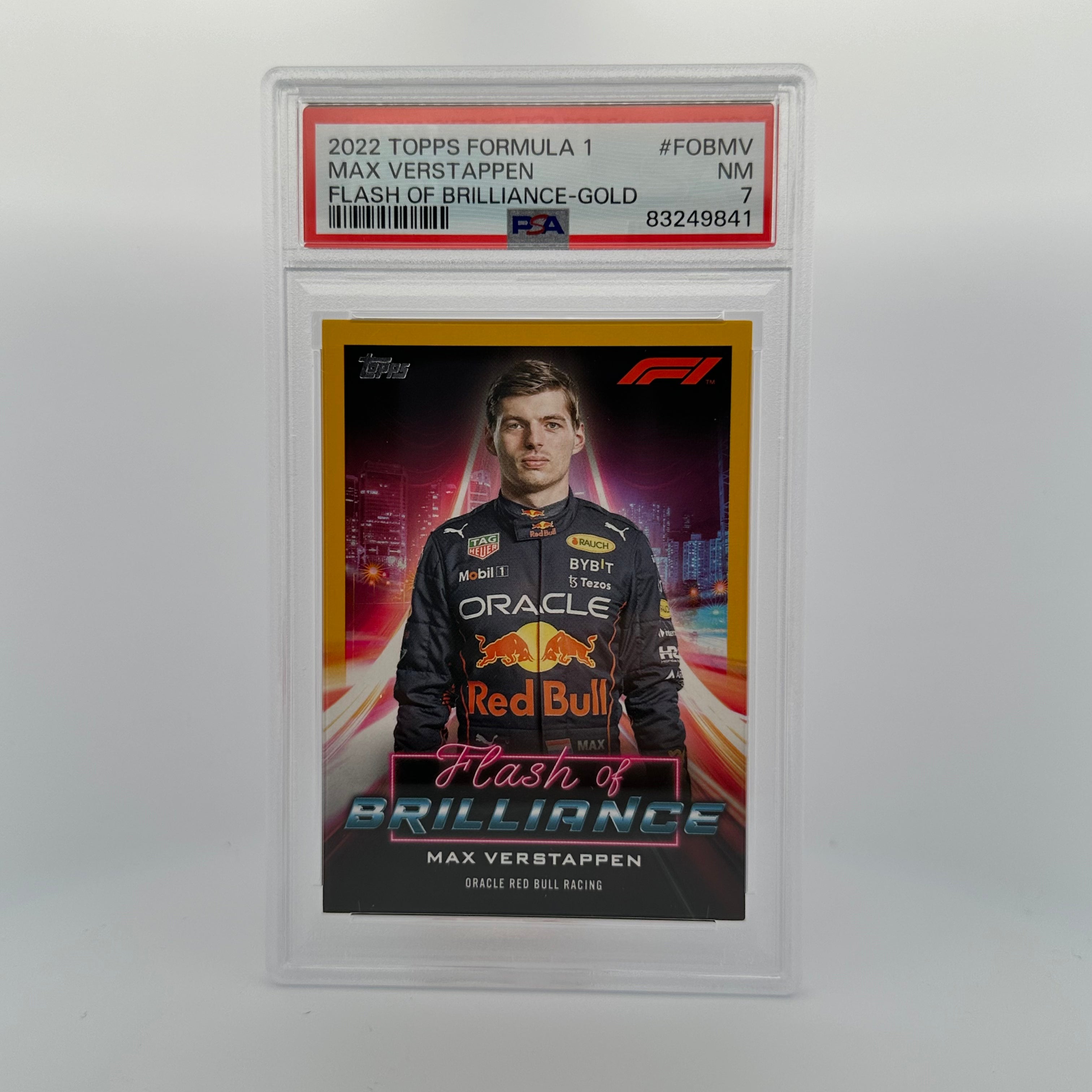 PSA 7 2019 Max Verstappen #FOBMV Flash Of Brilliance Gold Parallel 19/50 - Formula 1 Racing Collectible for Display & Investment