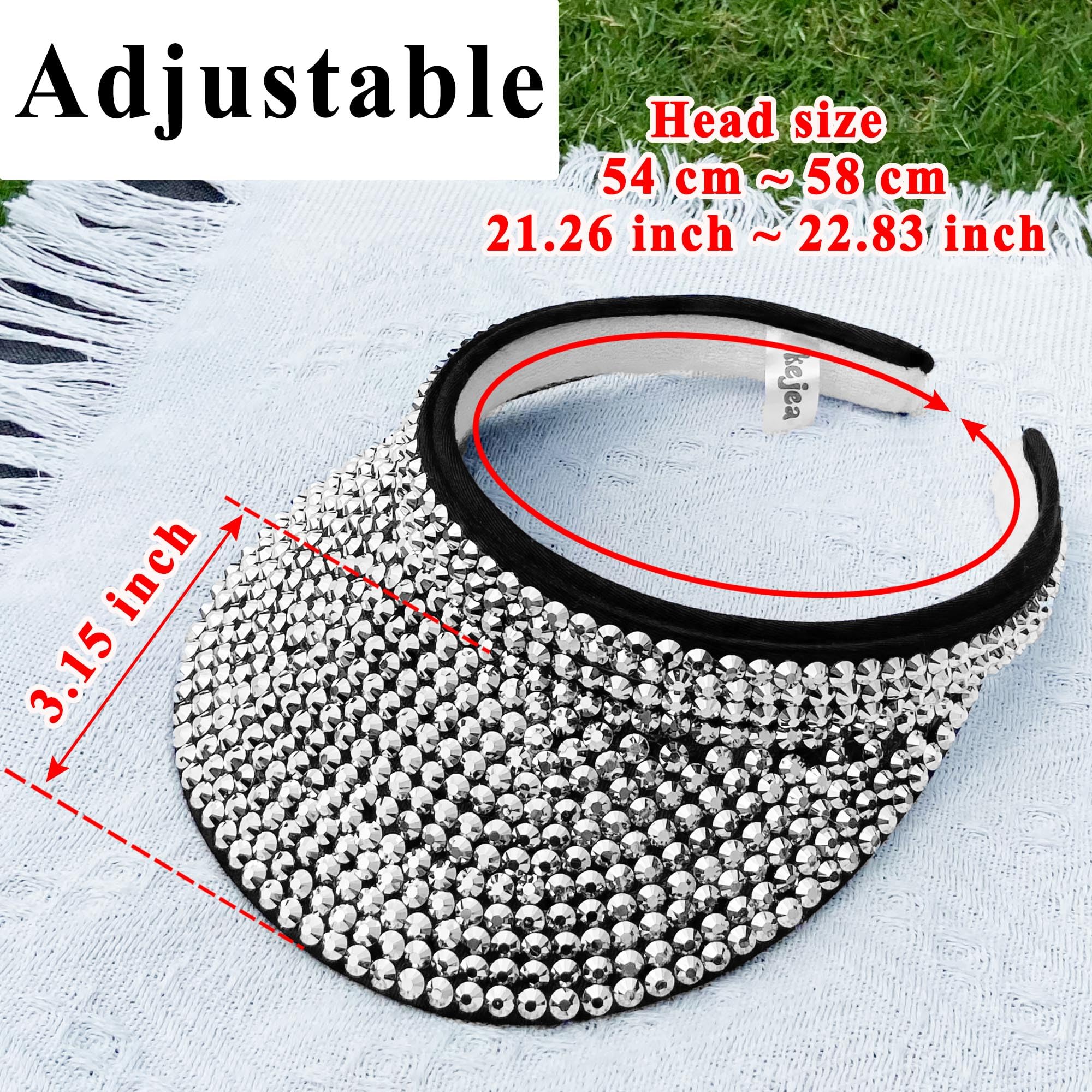 Shiny Rhinestone Clip-On Sun Visor Hat for Women & Men - Adjustable Bling Sports Summer Cap for Golf, Beach, Driving & Outdoor Activities