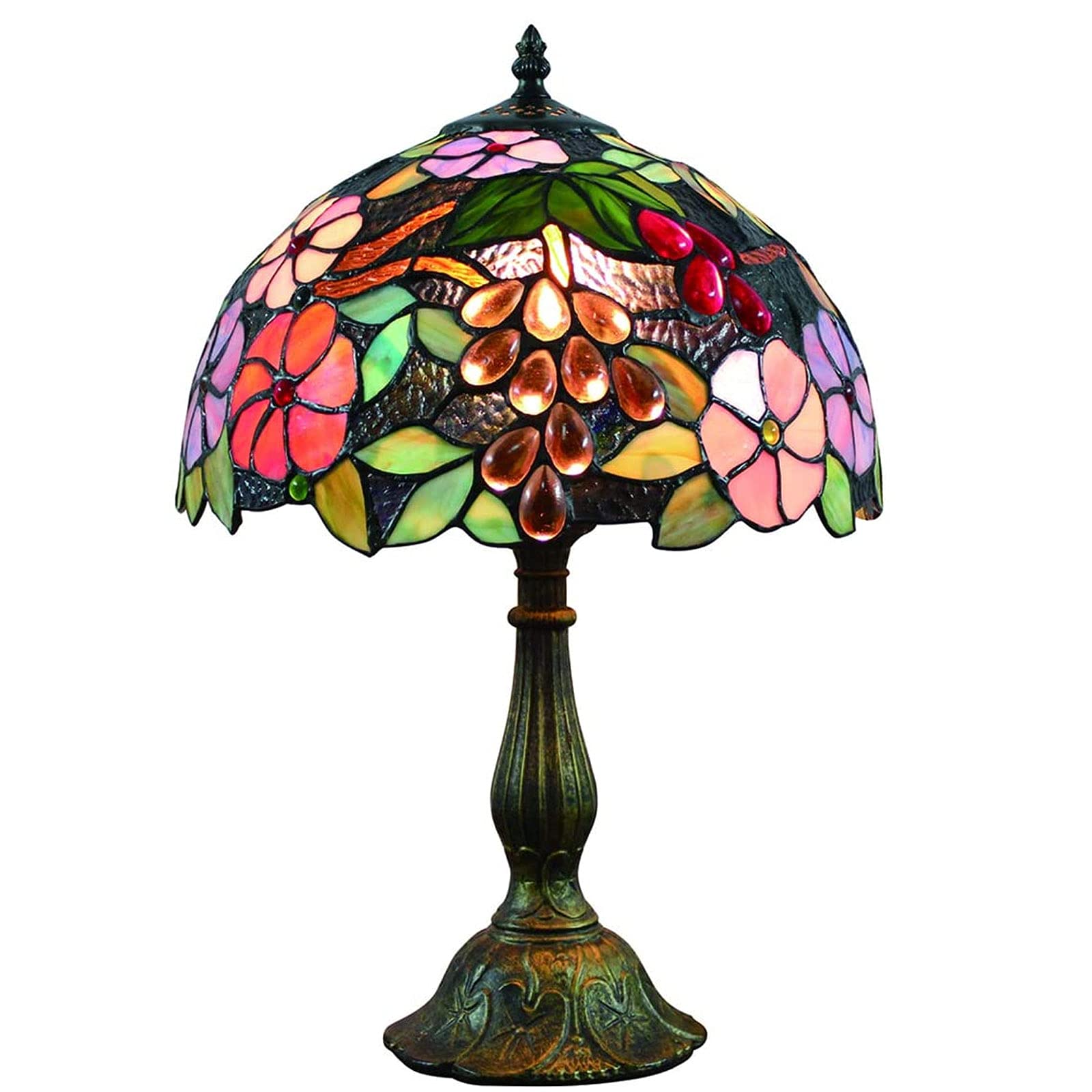 12 Inch Tiffany Style Table Lamp - Vintage Stained Glass Desk & Bedside Lamp with Floral Design for Home Decor, Office Lighting, Living Room & Bedroom Ambiance