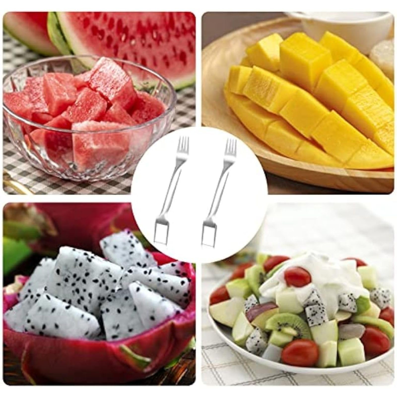 2-in-1 Stainless Steel Watermelon Slicer & Fork Set - 2PCS Fruit Cutting Tool for Watermelons, Melons & Pineapples - Perfect for BBQ, Picnics, Camping & Family Parties