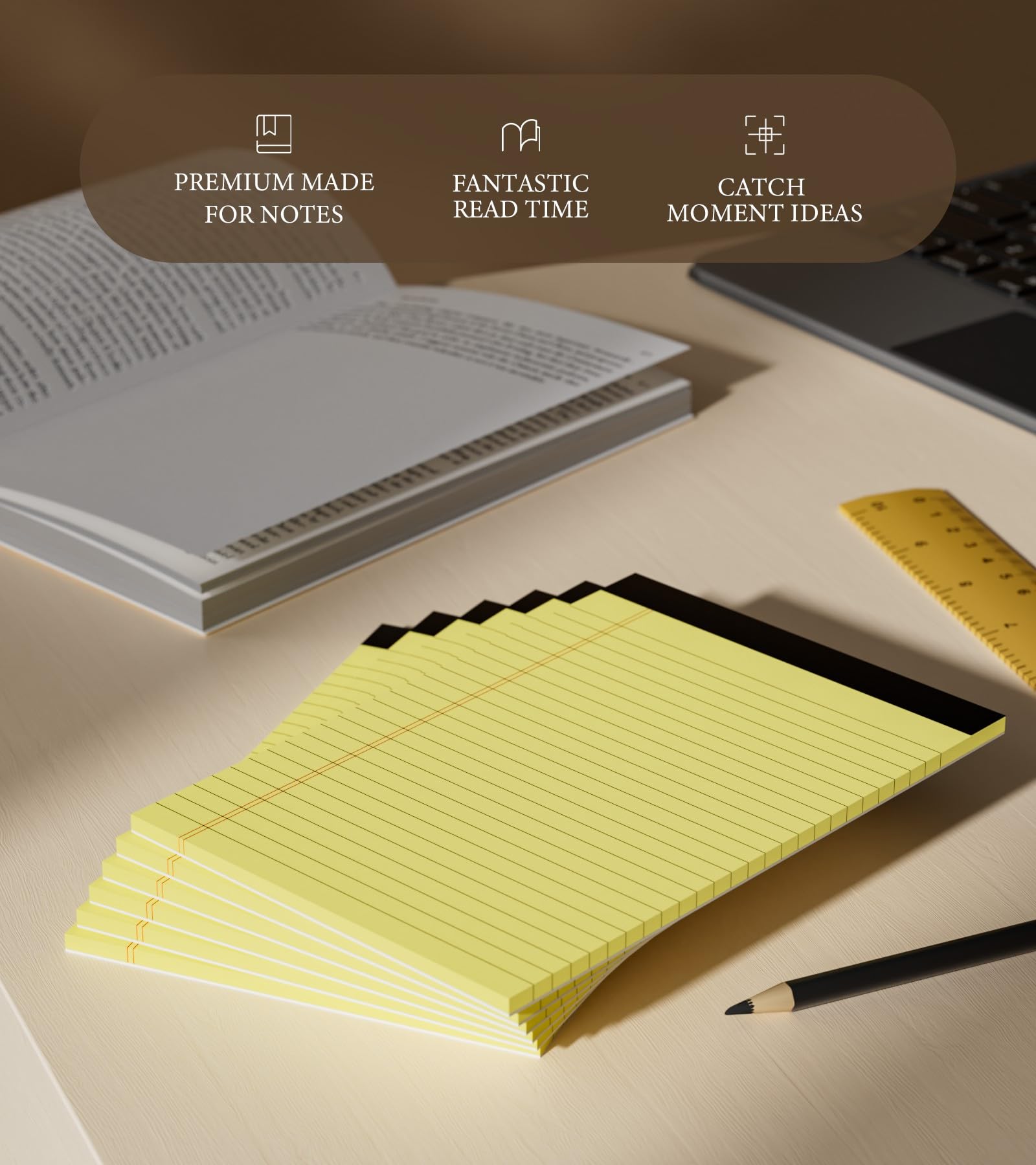 5x8 Small Legal Pads, 6-Pack College Ruled Writing Notepads - 30 Sheets per Pad, Micro Perforated Lined Paper for Office, School & Home Use | Yellow Legal Note Pads for Work, Journaling & Note-Taking