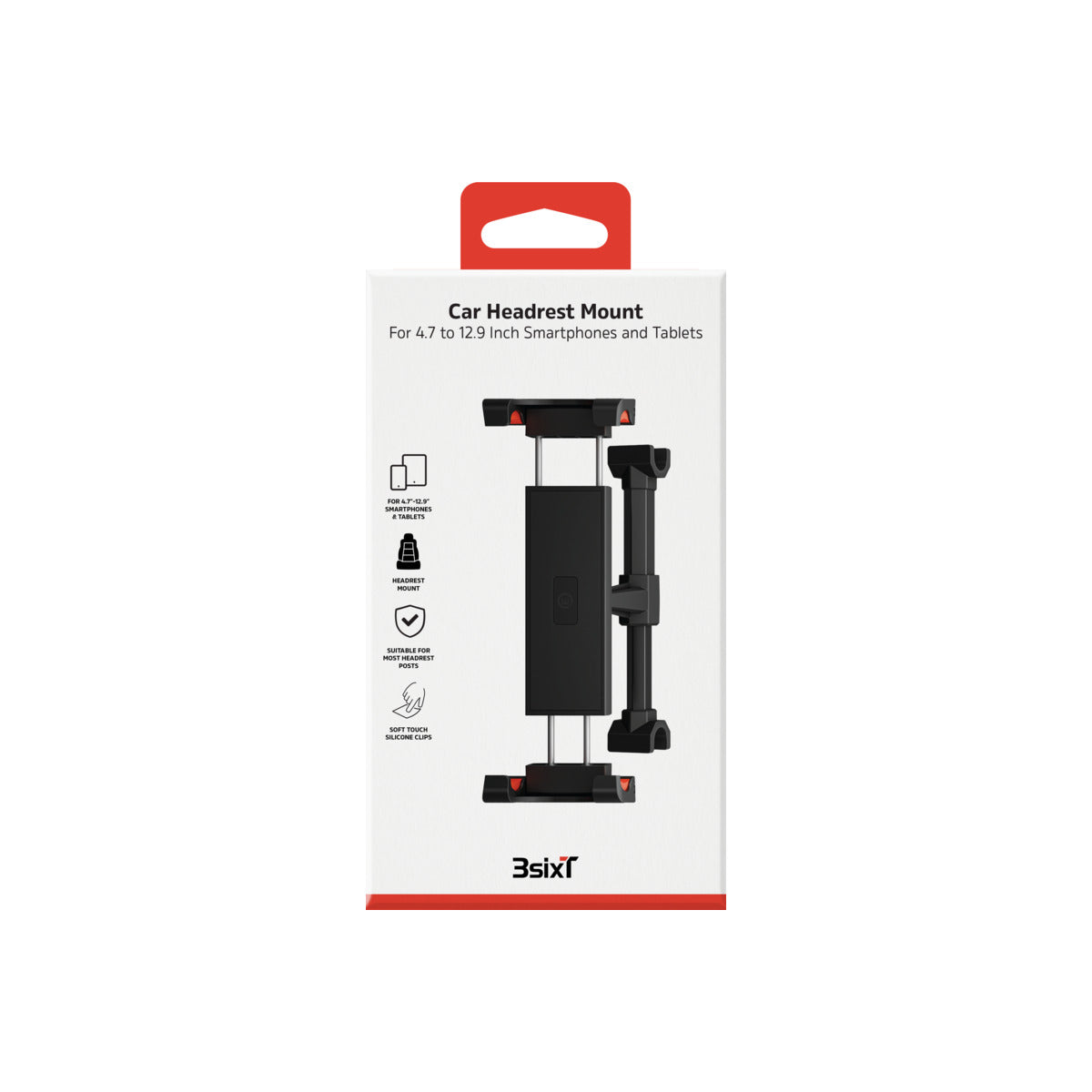 3sixT Universal Car Headrest Mount Holder for Smartphone & Tablet (4.7-12.9 Inch) - Perfect for Road Trips, Kids Entertainment & Hands-Free Navigation