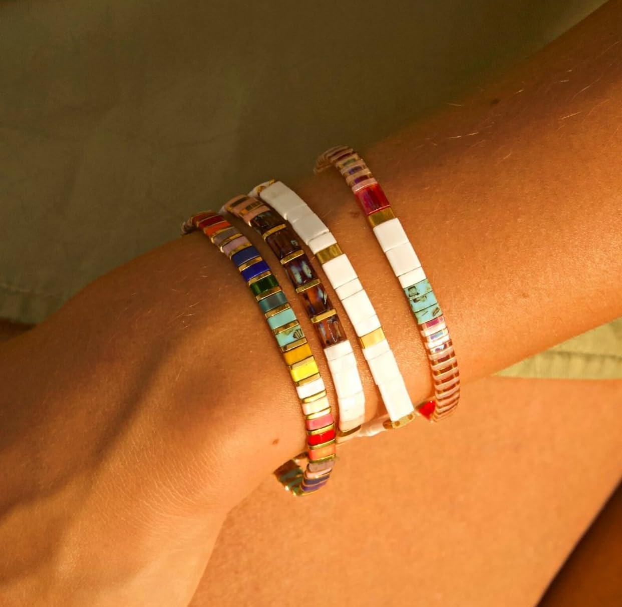 KELITCH Women's Flexible Stretch Bracelets - Handmade Boho Beaded Bracelet with Miyuki Tila Beads | Adjustable Fashion Jewelry for Women | Perfect Gift for Birthday, Party & Everyday Wear