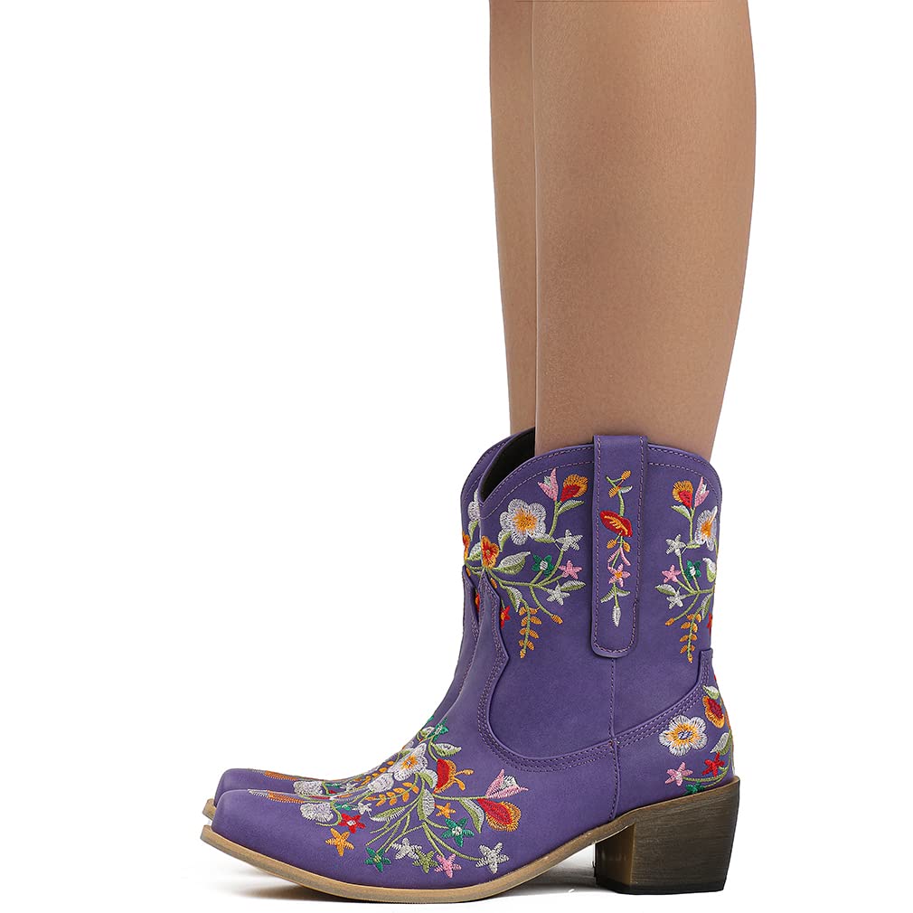 SO SIMPOK Women's Classic Cowgirl Boots - Retro Western Ankle Boots with Embroidered Design for Country Style | Perfect for Rodeo, Line Dancing & Western Fashion Outfits