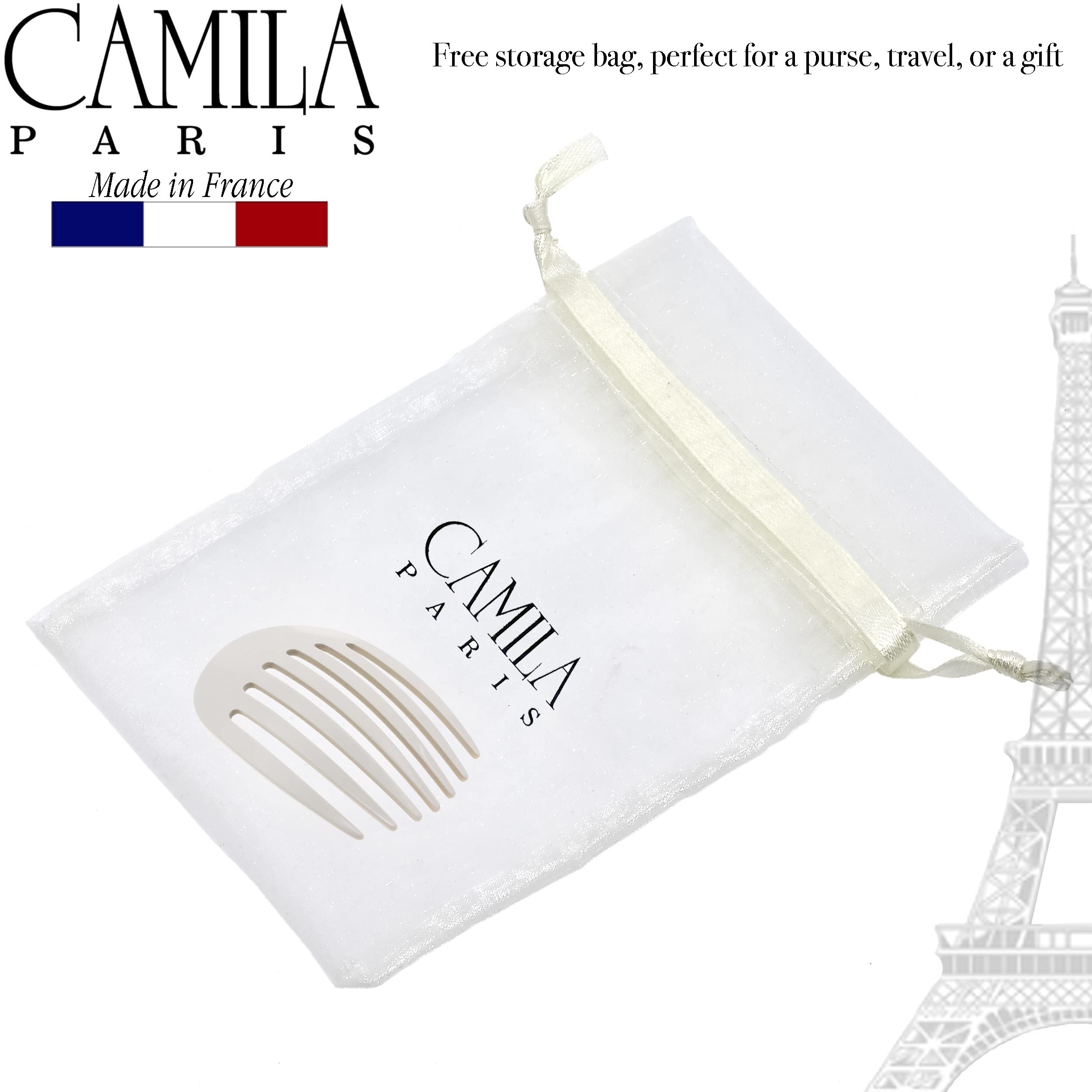 Camila Paris CP3404 French Hair Side Comb - White Pearl Handmade Hair Clip for Women | Strong Hold No Slip Hair Accessories for Bun & Chignon | Perfect for Weddings, Prom & Formal Events | Made in France
