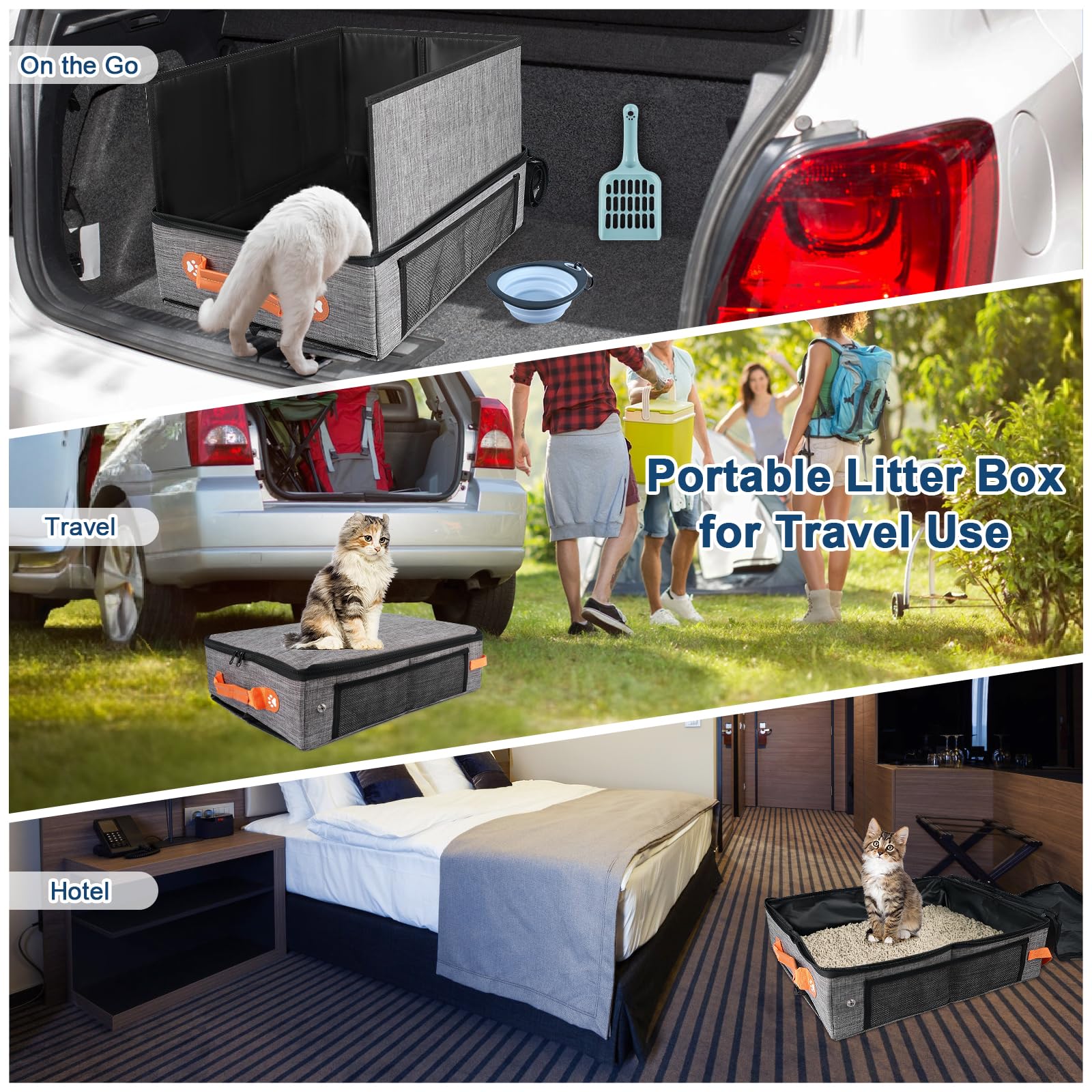 Collapsible Cat Litter Box with Lid - 17.7x13.5x13.75 Inch Portable Travel Litter Pan for Cats, Leak-Proof & Water-Resistant Design with Zipper & Hard Bottom - Perfect for Car, Hotel, Airplane & Outdoor Use