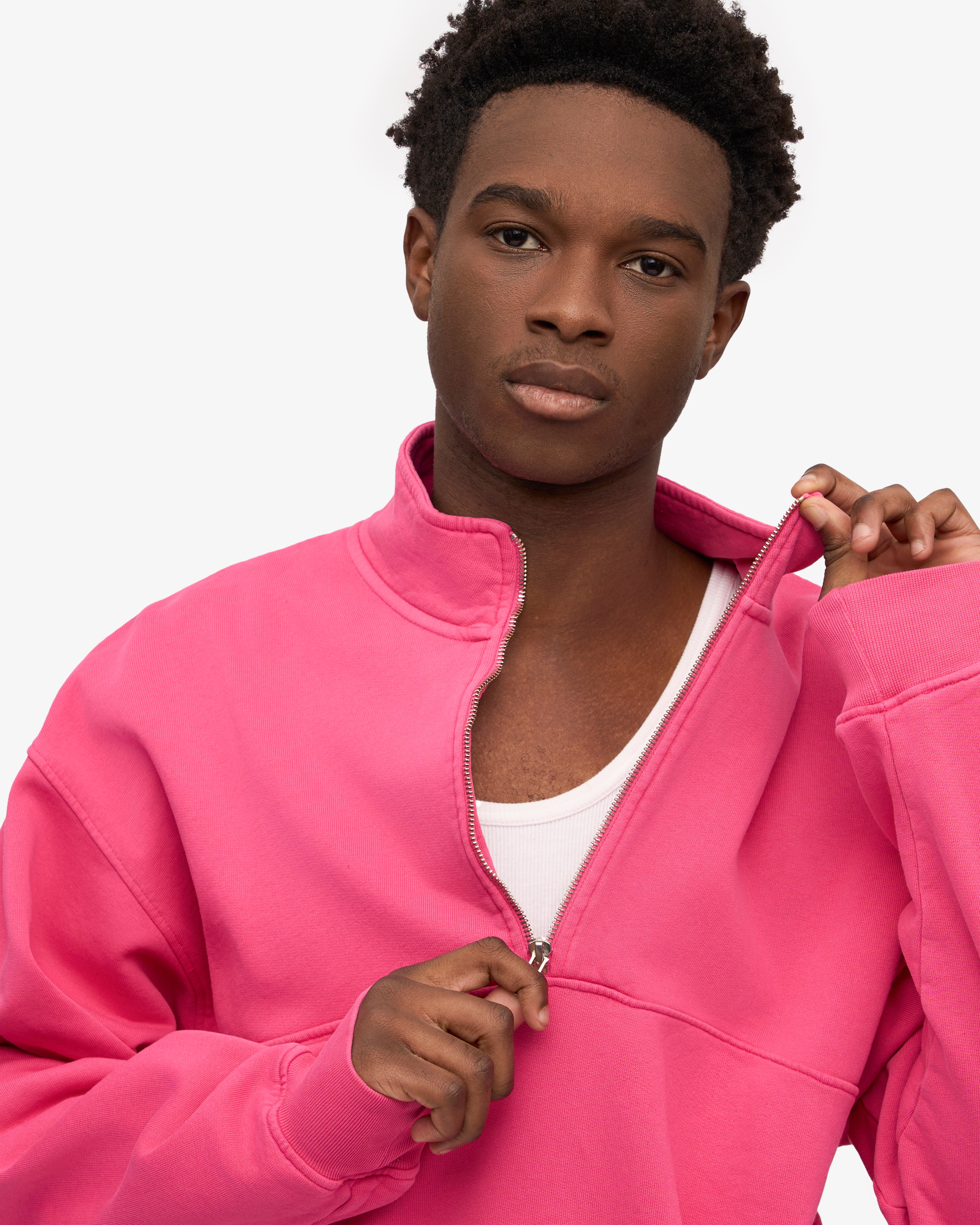 Organic Quarter Zip Sweatshirt for Women - Soft Bubblegum Pink Pullover for Casual Wear & Outdoor Activities