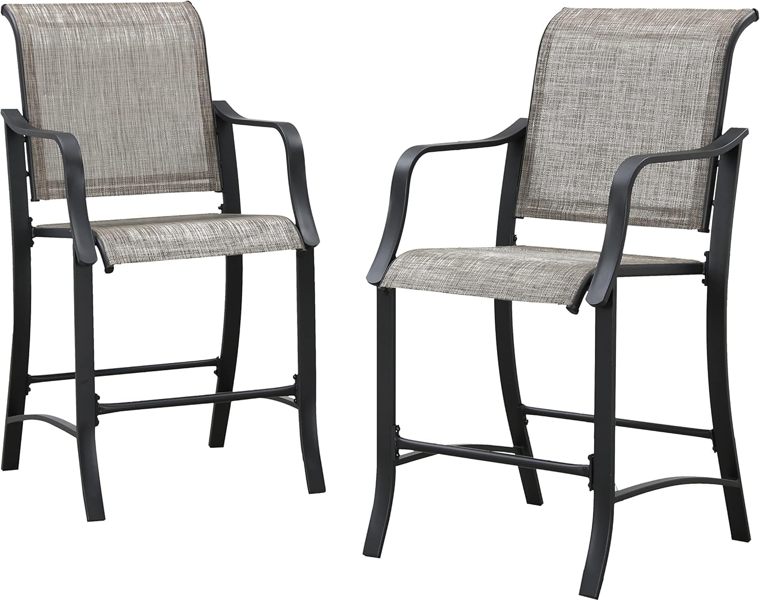 LOKATSE HOME 2-Piece Outdoor Counter Height Bar Stools Set - Metal Patio Armchairs with Backrest, Grey - Perfect for Backyard, Deck, Garden & Poolside Dining
