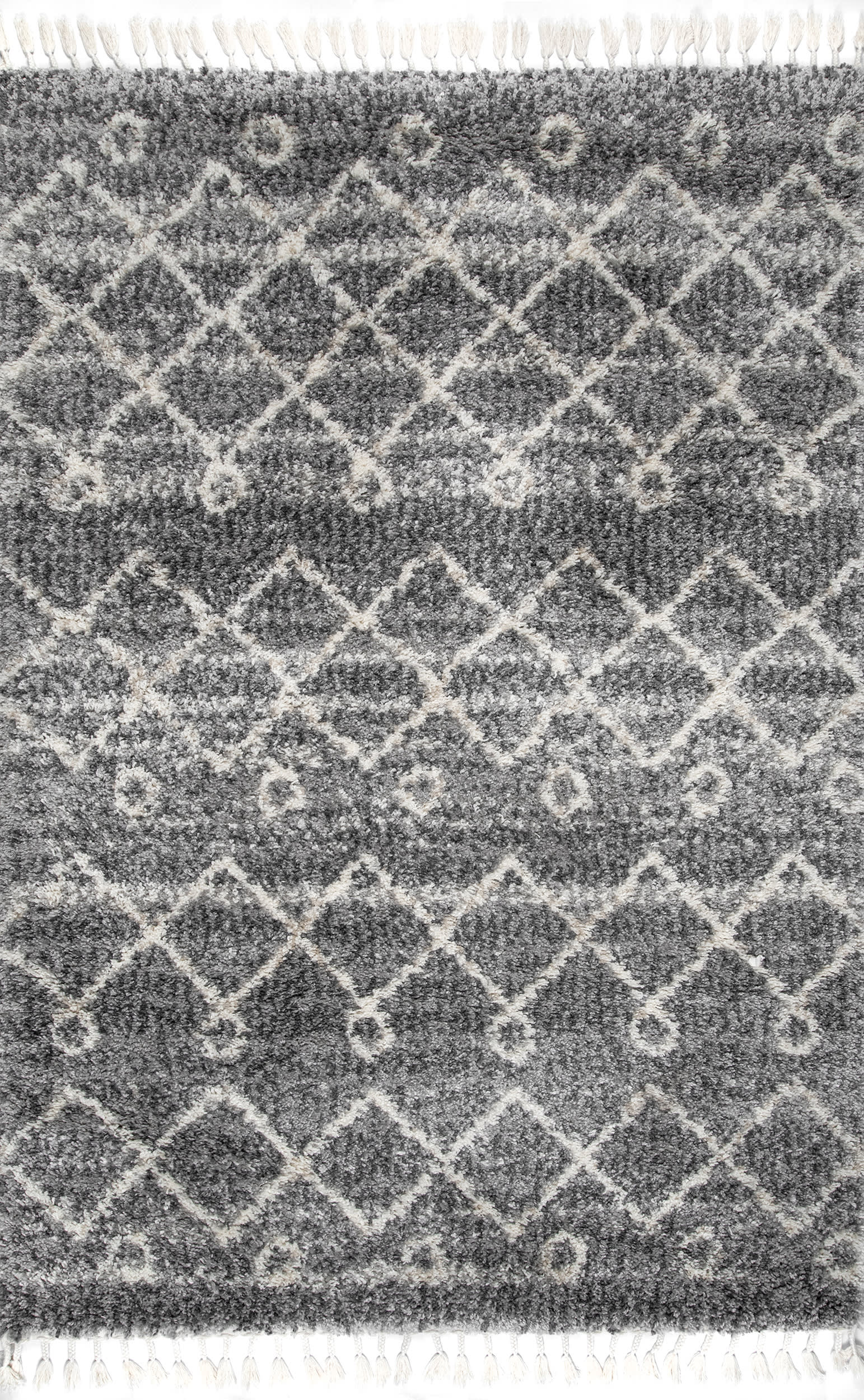 Luxury Diamond Moroccan Shag Rug with Tassels - Soft Plush Gray Area Carpet for Living Room, Bedroom & Nursery Decor