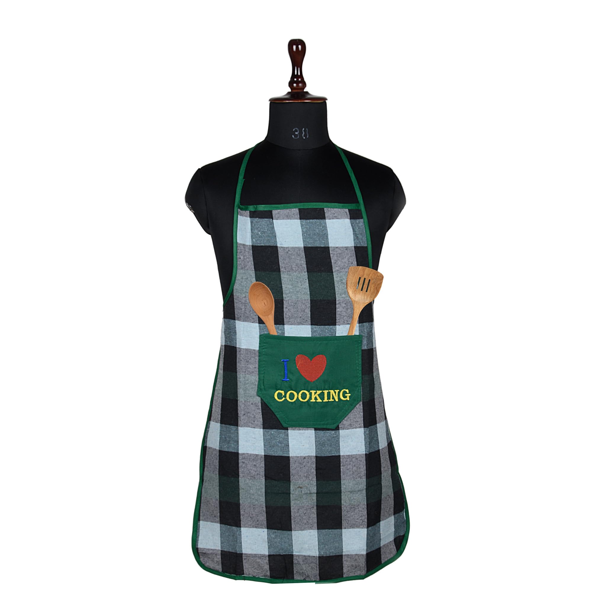 Kuber Industries Waterproof Kitchen Apron for Women & Men - Chef & Restaurant Apron with Front Pocket - Durable Cooking Apron in Bada Check Green - Perfect for Home Cooking, BBQ, Baking & Professional Kitchens