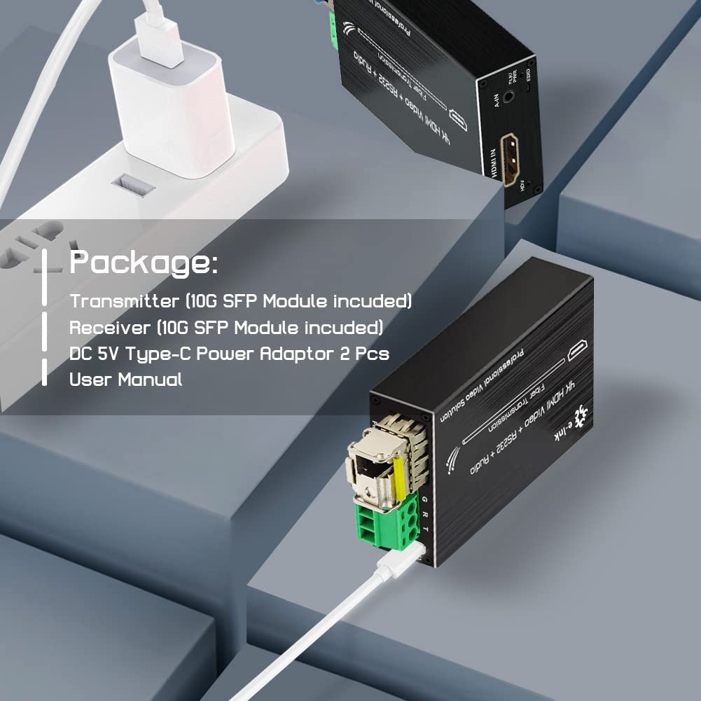 4K HDMI Fiber Optic Extender - 20km Long Range with RS232 & Stereo Audio Support for Home Theater, Conference Rooms & Digital Signage