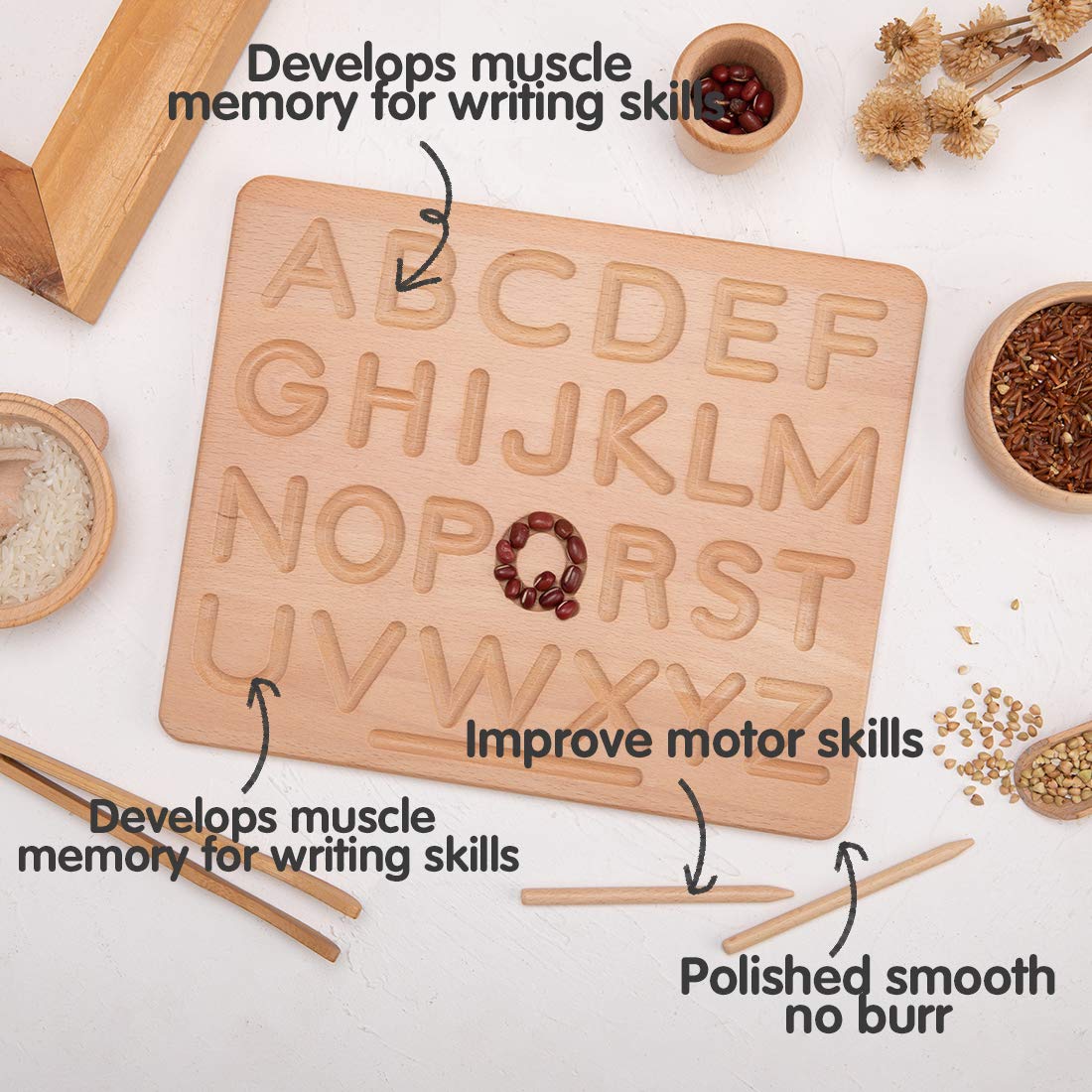 Wooden Alphabet Tracing Board - ABC Writing Practice for Kids Ages 3-5 | Montessori Learning Toy for Preschool Handwriting & Fine Motor Skills