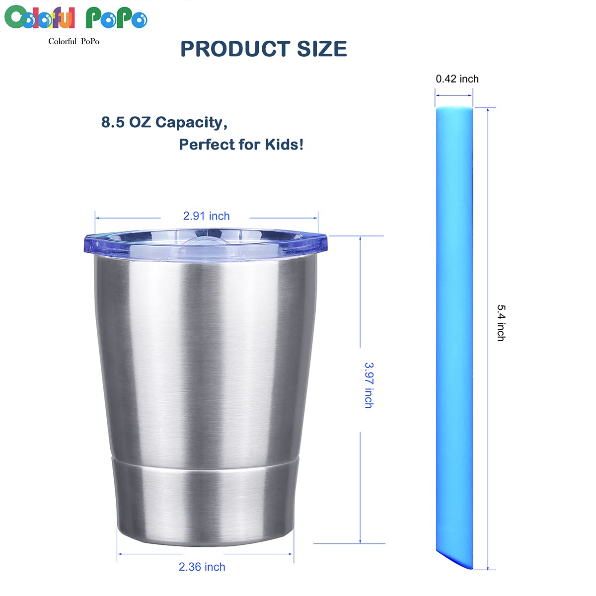 Stainless Steel Kids Straw Cup Set of 2 - Insulated Toddler Tumbler with Lid for Smoothie, Milk & Juice - 8.5oz Leakproof Travel Cup for Boys & Girls - Perfect for School, Picnics & Outdoor Activities (Teal Mint)
