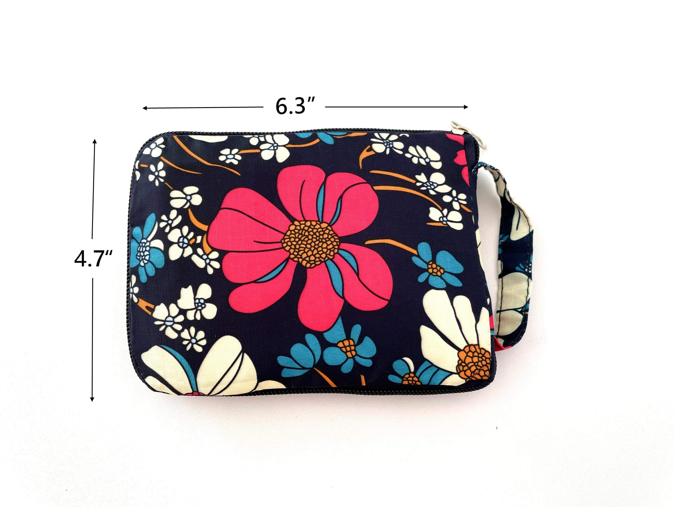 4 Pack Foldable Reusable Grocery Bags with Zipper - Floral Design Lightweight Durable Shopping Tote Bags Holds 50LBS - Perfect for Grocery Shopping, Farmers Market, Picnics & Travel