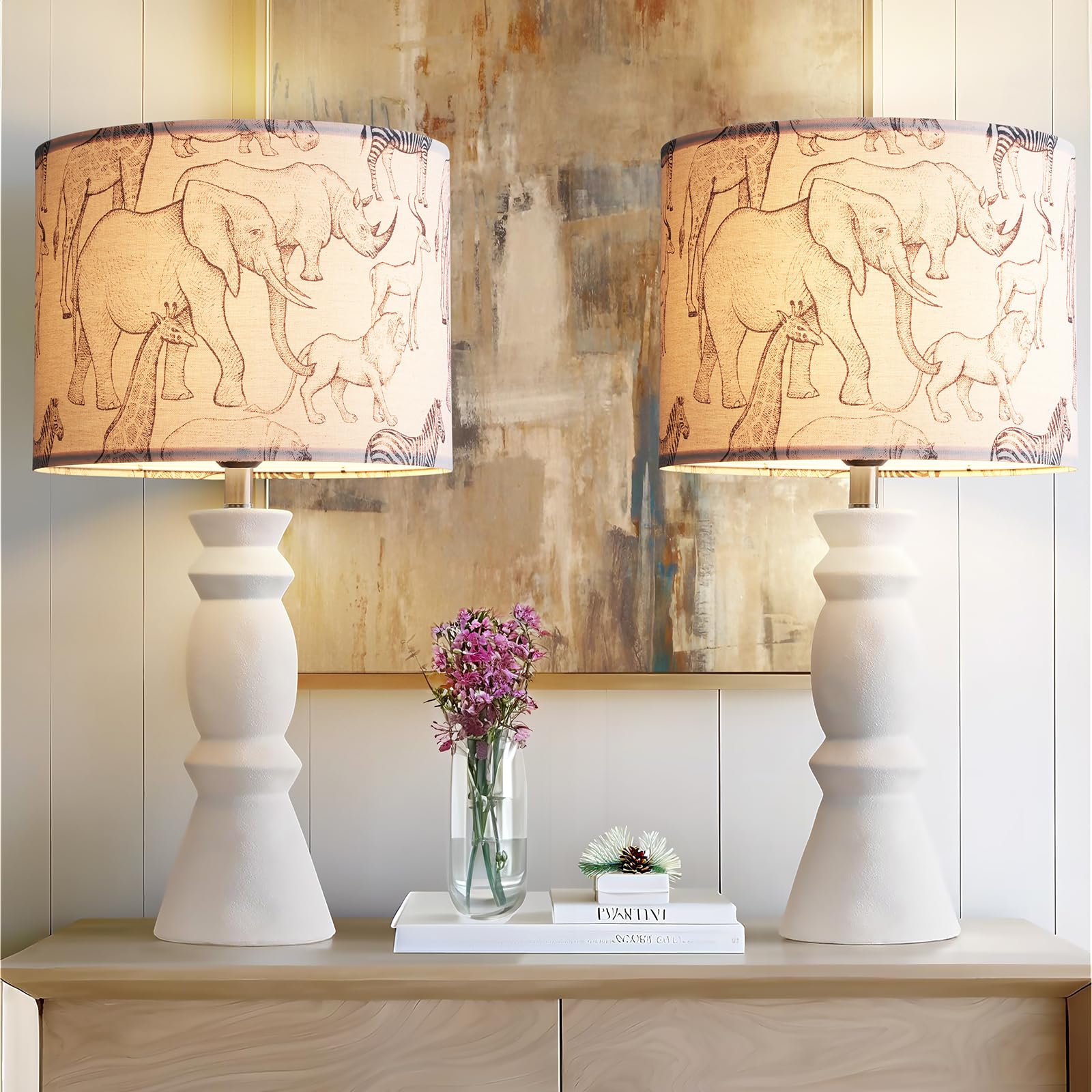 2-Pack Drum Lamp Shades - 10 Inch Height, Fits Table Lamps, Floor Lamps & Pendant Lights - Includes Harp Holder - Perfect for Living Room, Bedroom & Office Lighting Decor