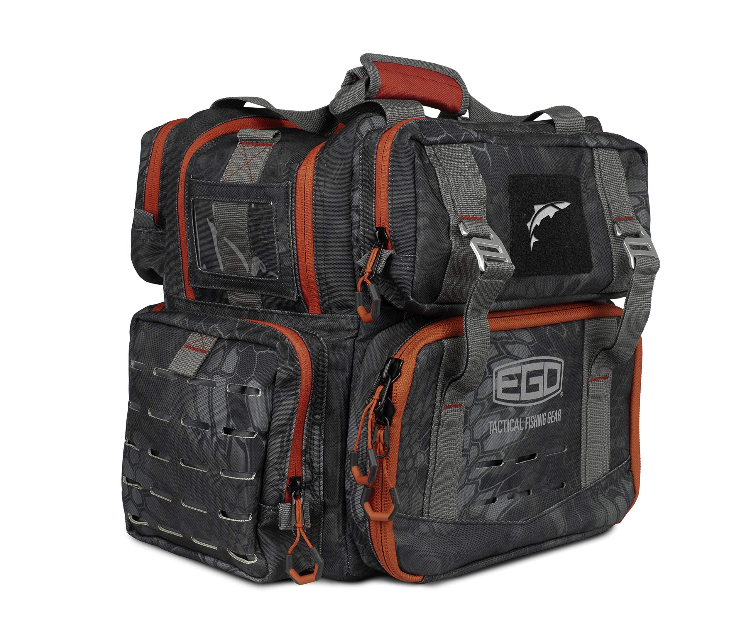 EGO Kryptek Tactical Fishing Backpack - Waterproof 1000D Nylon Tackle Box with PVC Back, Multiple Storage Pockets & Laser-Cut MOLLE Loops - Includes 4 Tackle Trays - Perfect for Bass Fishing, Kayak Fishing & Outdoor Adventures