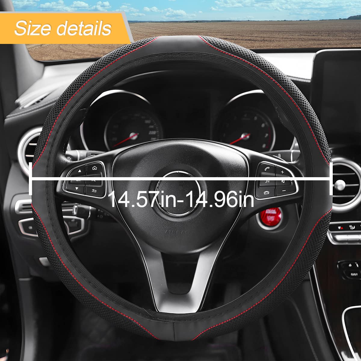 Premium Universal Car Steering Wheel Cover 14.5-15 Inch - Soft Anti-Slip Neoprene Protector | Breathable, Odorless & Elastic Stretch | Fits SUV, Van, Truck | Perfect for Comfort & Grip During Long Drives (Black)