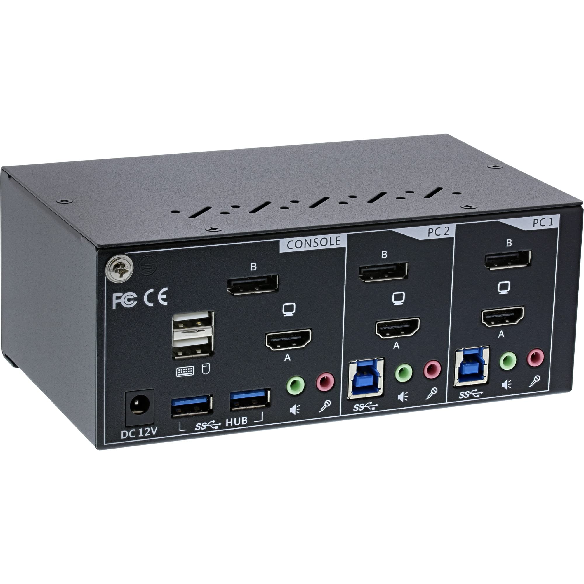2-Port KVM Switch for Dual Monitors - 4K DisplayPort & HDMI, USB 3.0 Hub with Audio Support - Perfect for Home Office & Gaming PC Setup