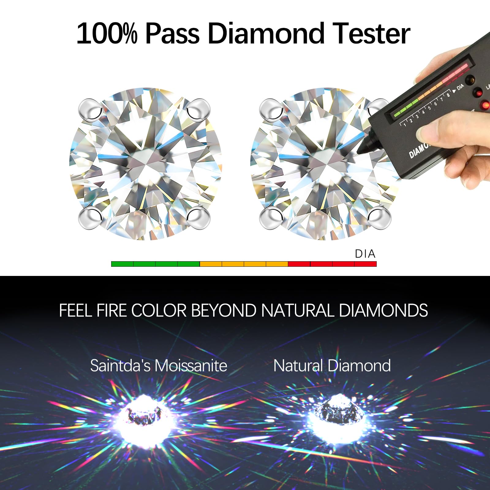 Lab-Created Moissanite Stud Earrings for Women - 925 Sterling Silver Gold Vermeil Solitaire Earrings | Hypoallergenic, Durable Jewelry Gift for Her/Him | Perfect for Weddings, Anniversaries & Everyday Elegance