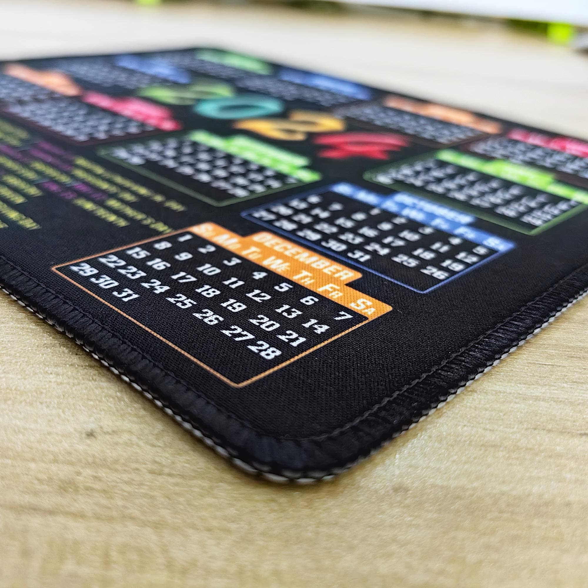 Premium Non-Slip Mouse Pad with Stitched Edge - 9.6x7.9 Inch Large Computer Mouse Mat with Rubber Base for Laptop & Desktop - 2024 Calendar Design (Black) - Perfect for Office, Gaming & Home Workspace