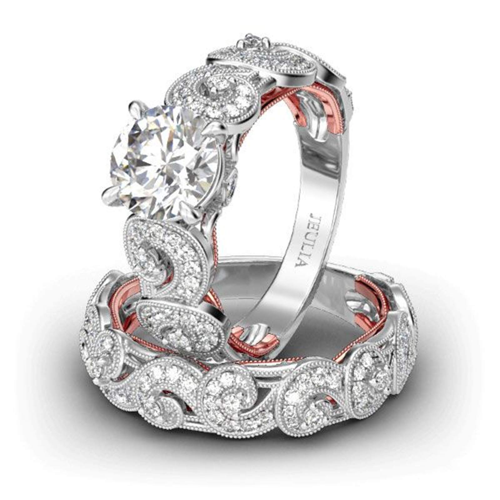 Jeulia Vintage Scrollwork Round Cut Sterling Silver Ring Set for Women - Elegant Wedding, Engagement, Anniversary, Birthday Gift with Jewelry Box | Perfect for Proposals, Romantic Occasions & Special Celebrations