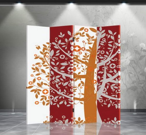 Double Sided Canvas Room Divider with Fortune Tree Design - Privacy Screen for Bedroom, Living Room & Office