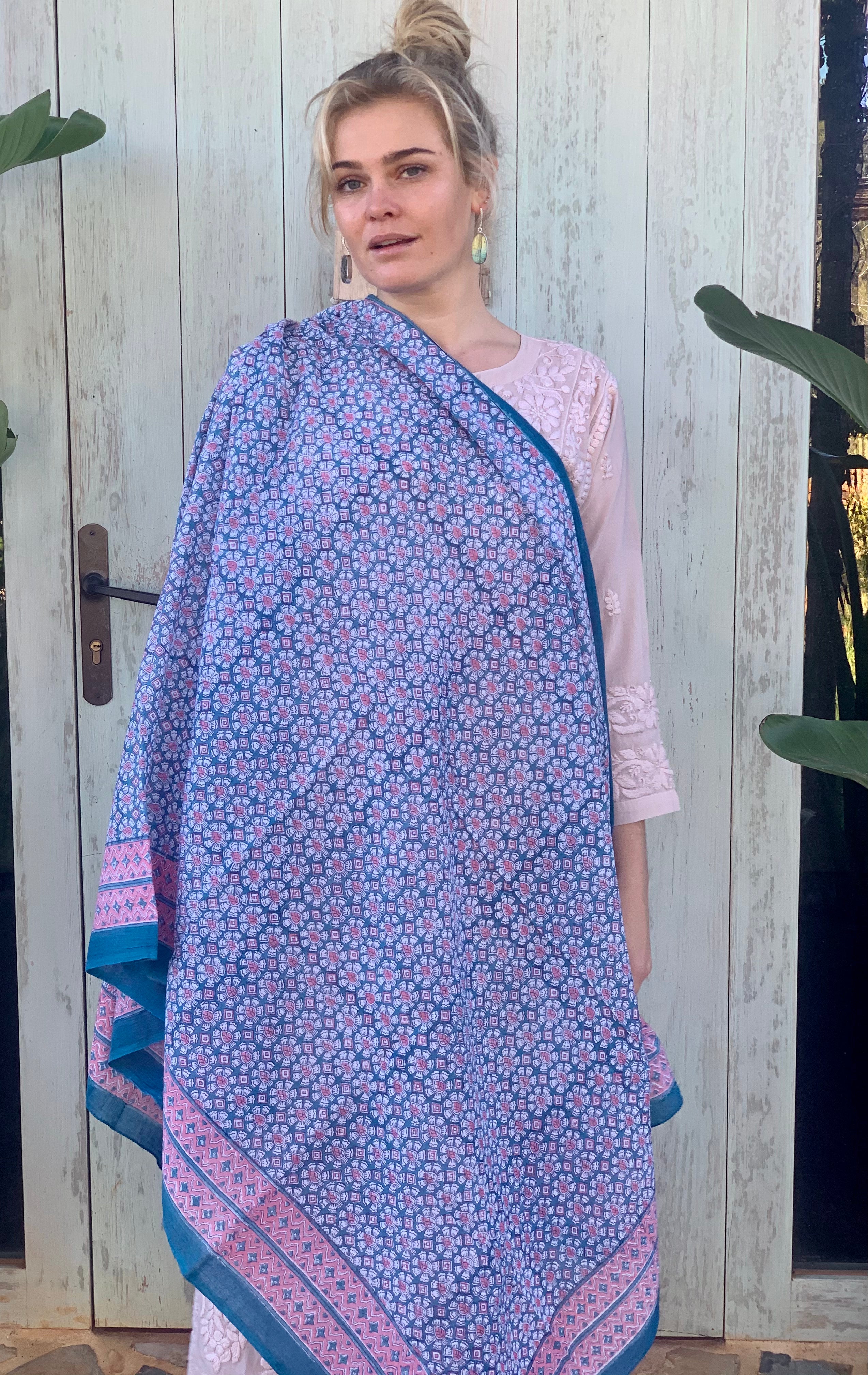 Stylish Block Print Cotton Sarong Pareo Shawl - New Collection for Beach, Pool & Summer Fashion