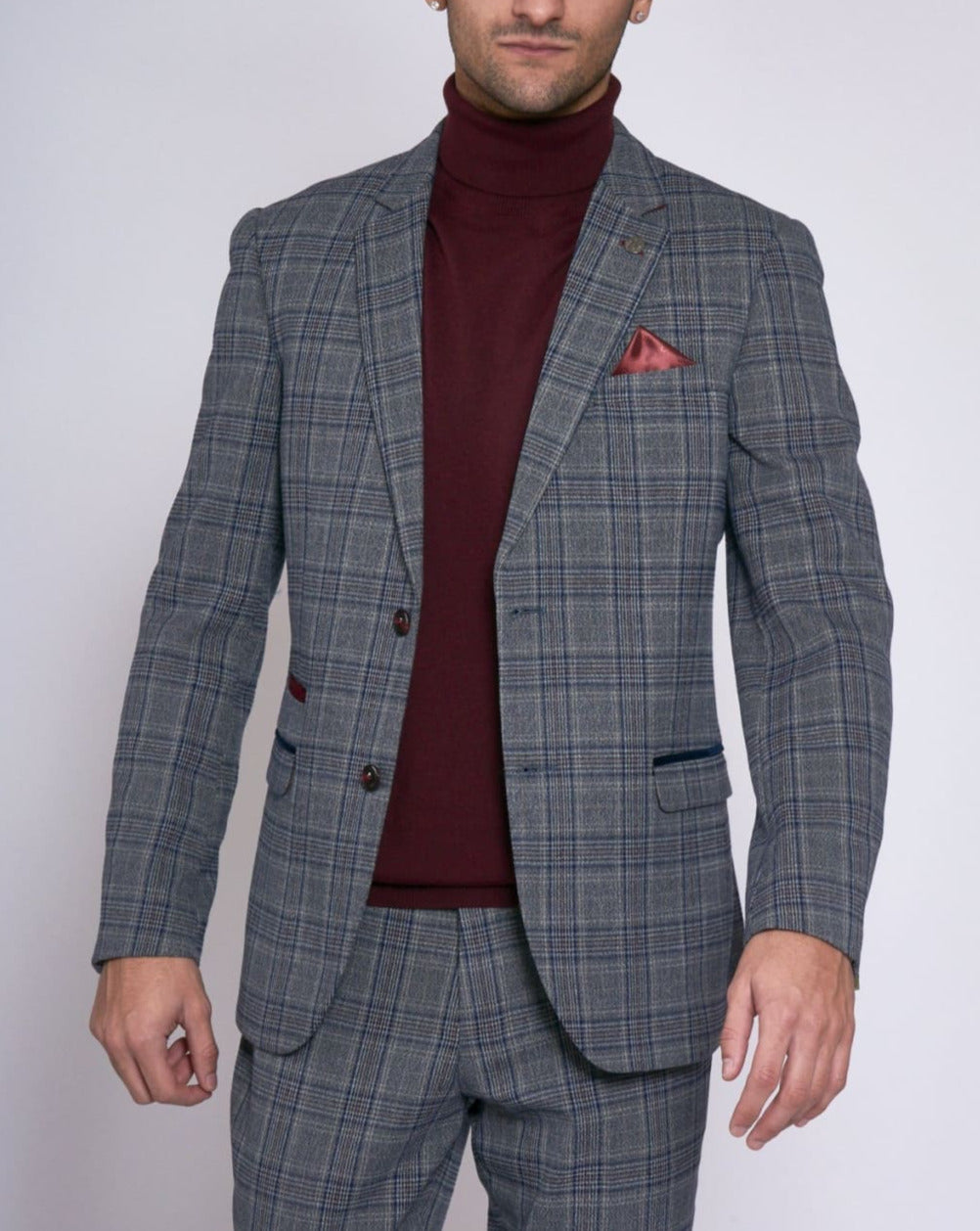 Marc Darcy Enzo Grey Men's Blue Check Tweed Suit - Classic Formal Wear for Weddings, Business Meetings & Special Occasions