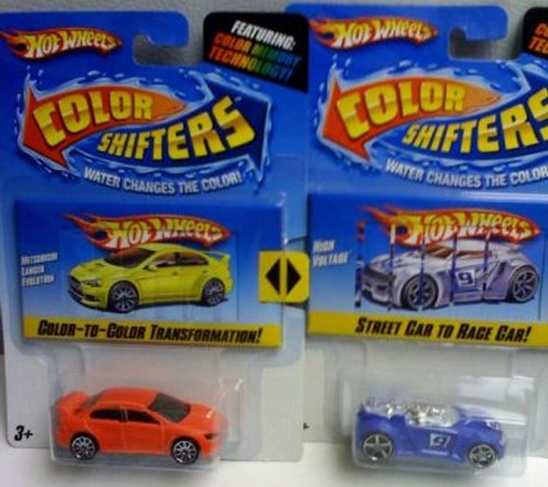 Hot Wheels Color Shifters 2-Pack - High Voltage & Mitsubishi Lancer Evolution 1:64 Scale Die Cast Toy Cars for Kids - Collectible Racing Vehicles for Play & Display
