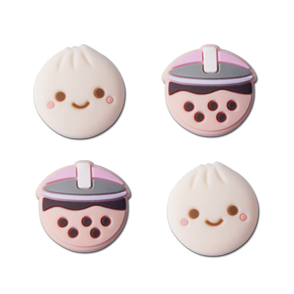 PERFECTSIGHT Cute Thumb Grip Caps for PS5, PS4, Xbox Series X/S, Xbox One, Switch PRO Controller - 4PCS Soft Rubber 3D Analog Thumbstick Grips - Kawaii Bubble Tea Design - Perfect for Gaming Comfort and Enhanced Grip