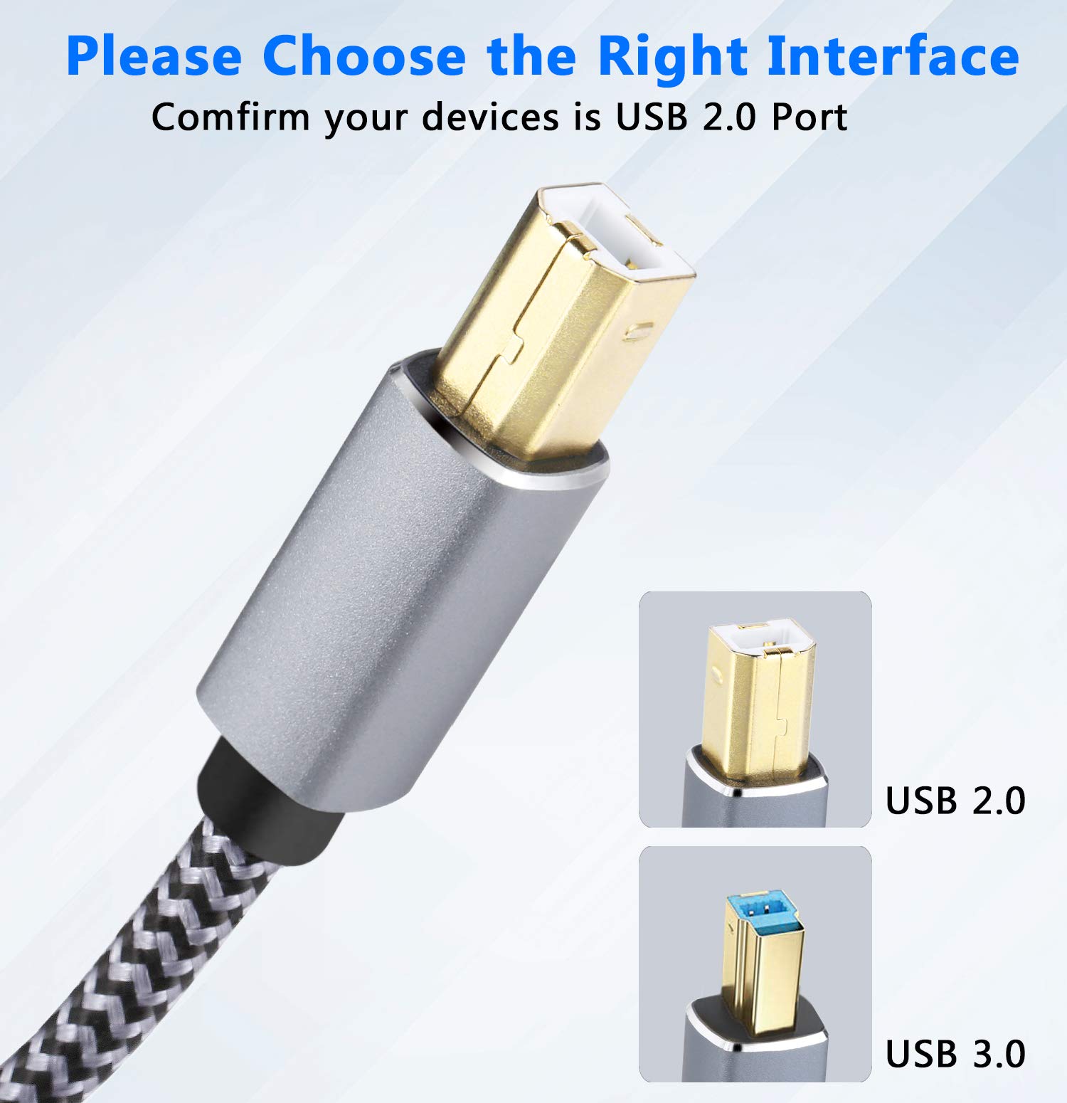 20ft USB 2.0 Printer Cable - High Speed A Male to B Male Scanner Cord for HP, Canon, Epson, Dell, Brother, Lexmark | Perfect for Home Office & Business Printing Needs