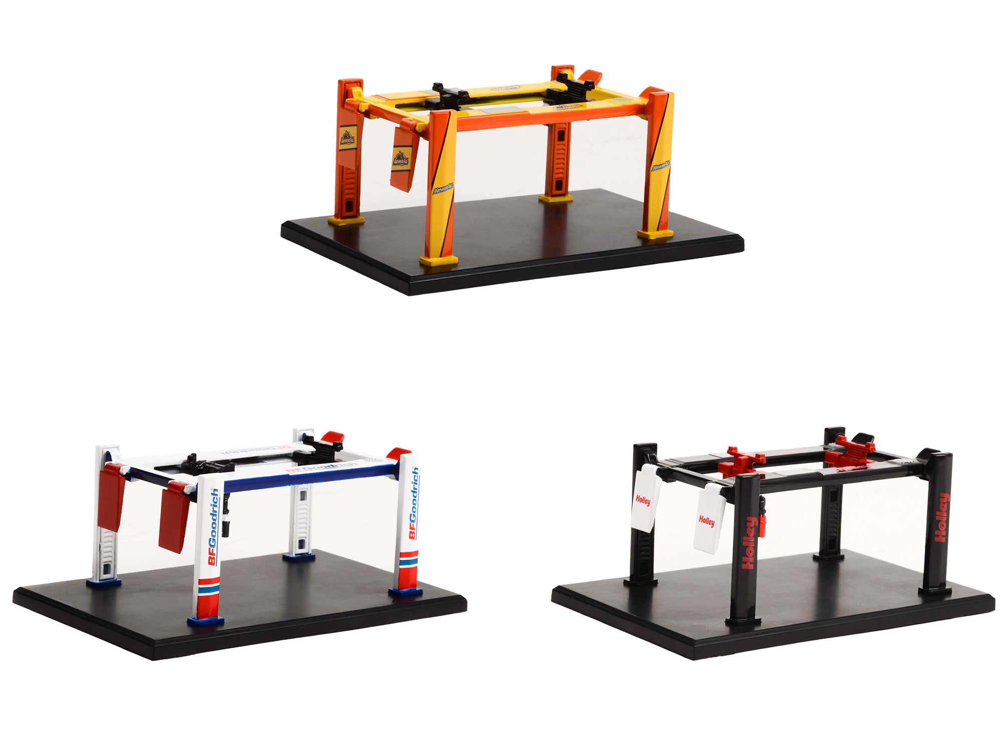 Greenlight 1/64 Scale Diecast Model Cars - 3-Piece Four Post Lifts Collection for Car Enthusiasts | Perfect for Display, Collecting, and Racing Scenes