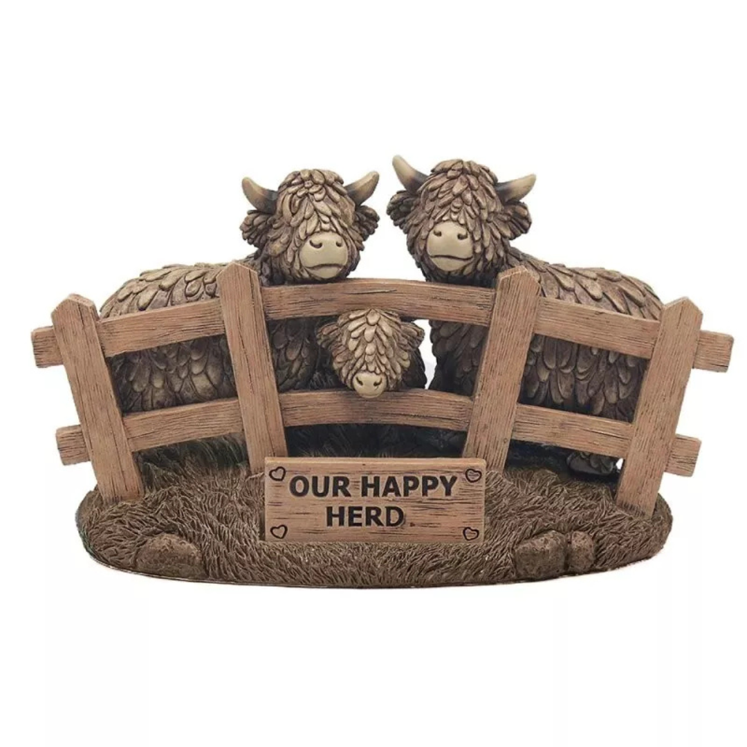 Lesser & Pavey Highland Cows - Our Happy Herds | Premium Scottish Cattle Decor for Farmhouse & Rustic Home Decor | Perfect for Living Room, Nursery & Country Style Interiors
