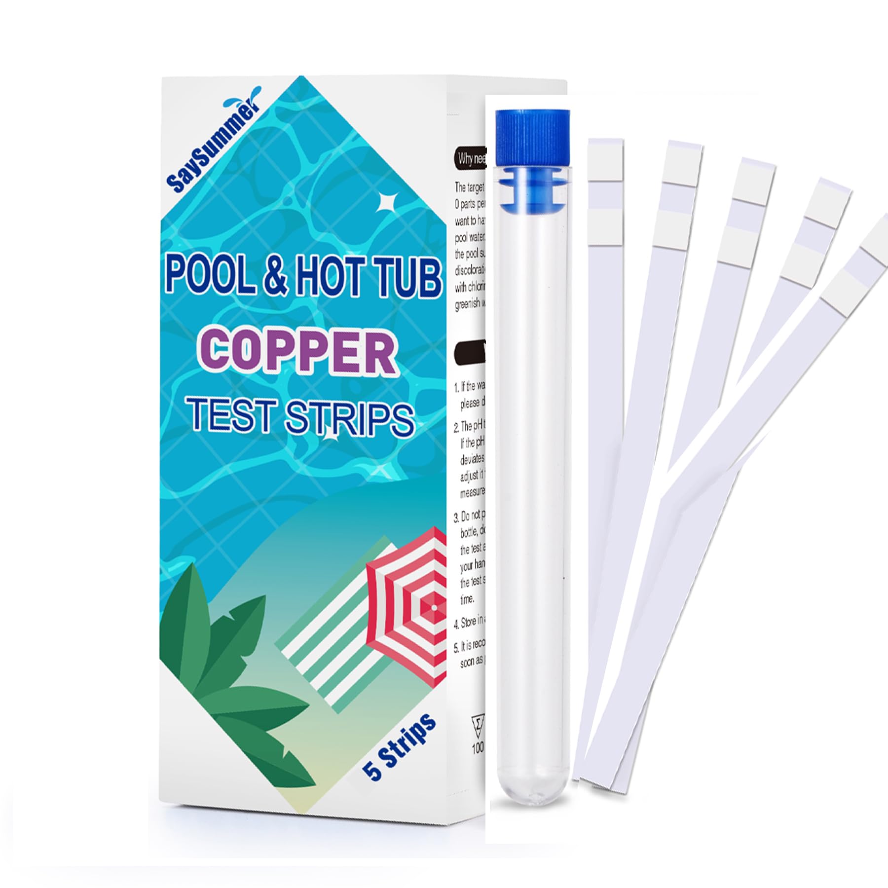 **Pool Copper Test Strips – Accurate 0-2 ppm Copper Level Testing for Pools & Spas (5 Strips) – Monitor Water Safety for Swimming & Hot Tub Maintenance**