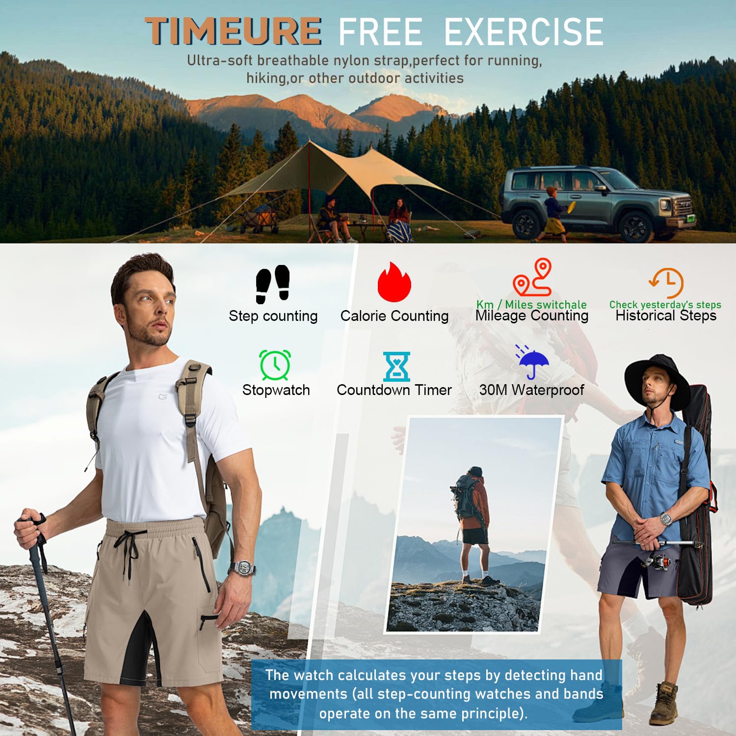 Accurate Pedometer Watch for Men - Step Counter, Waterproof, Large Display | Fitness & Running