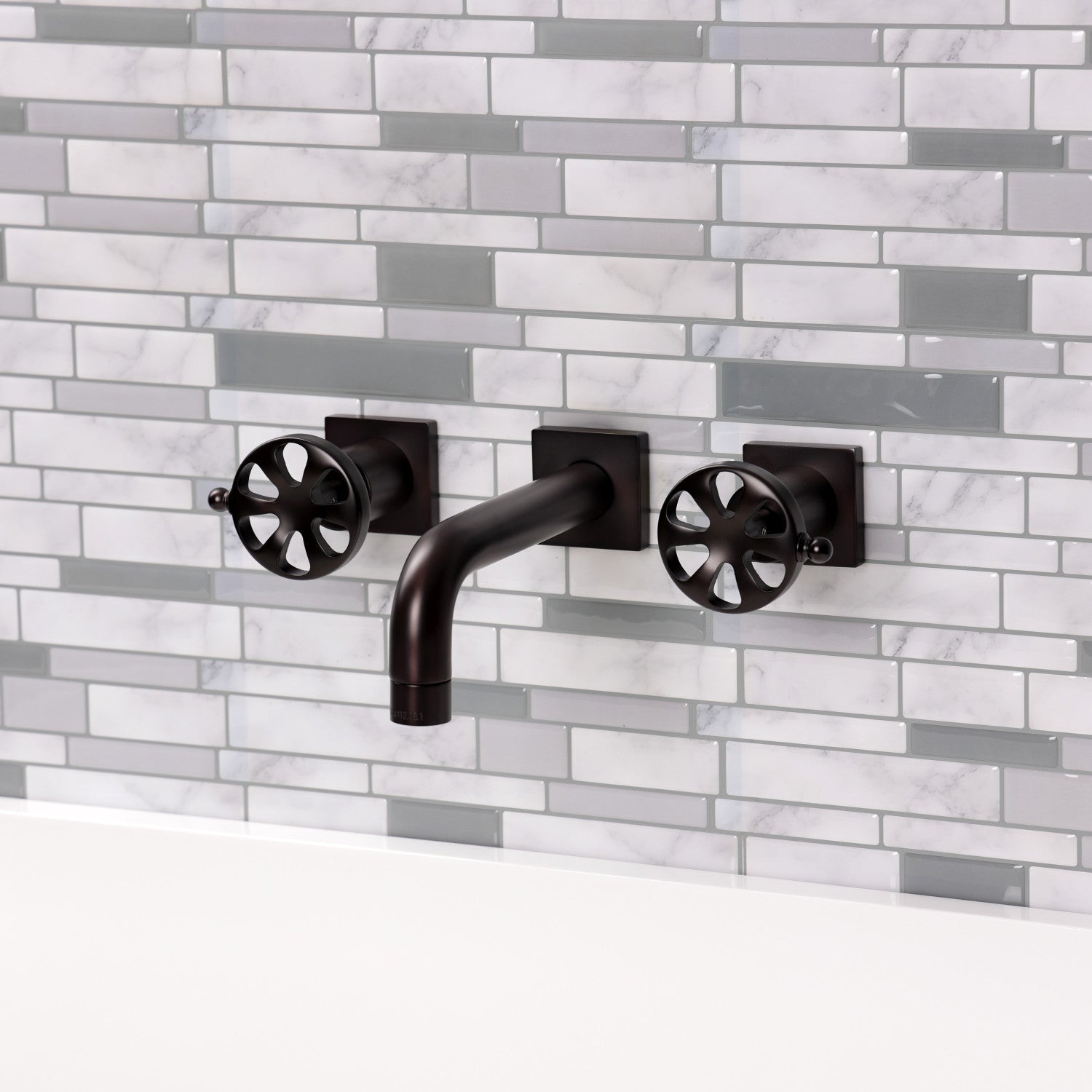 Belknap KS6125RX Oil Rubbed Bronze 3-Hole Wall Mount Bathroom Faucet with Double Handle - Perfect for Modern Bathroom, Powder Room, and Spa Settings