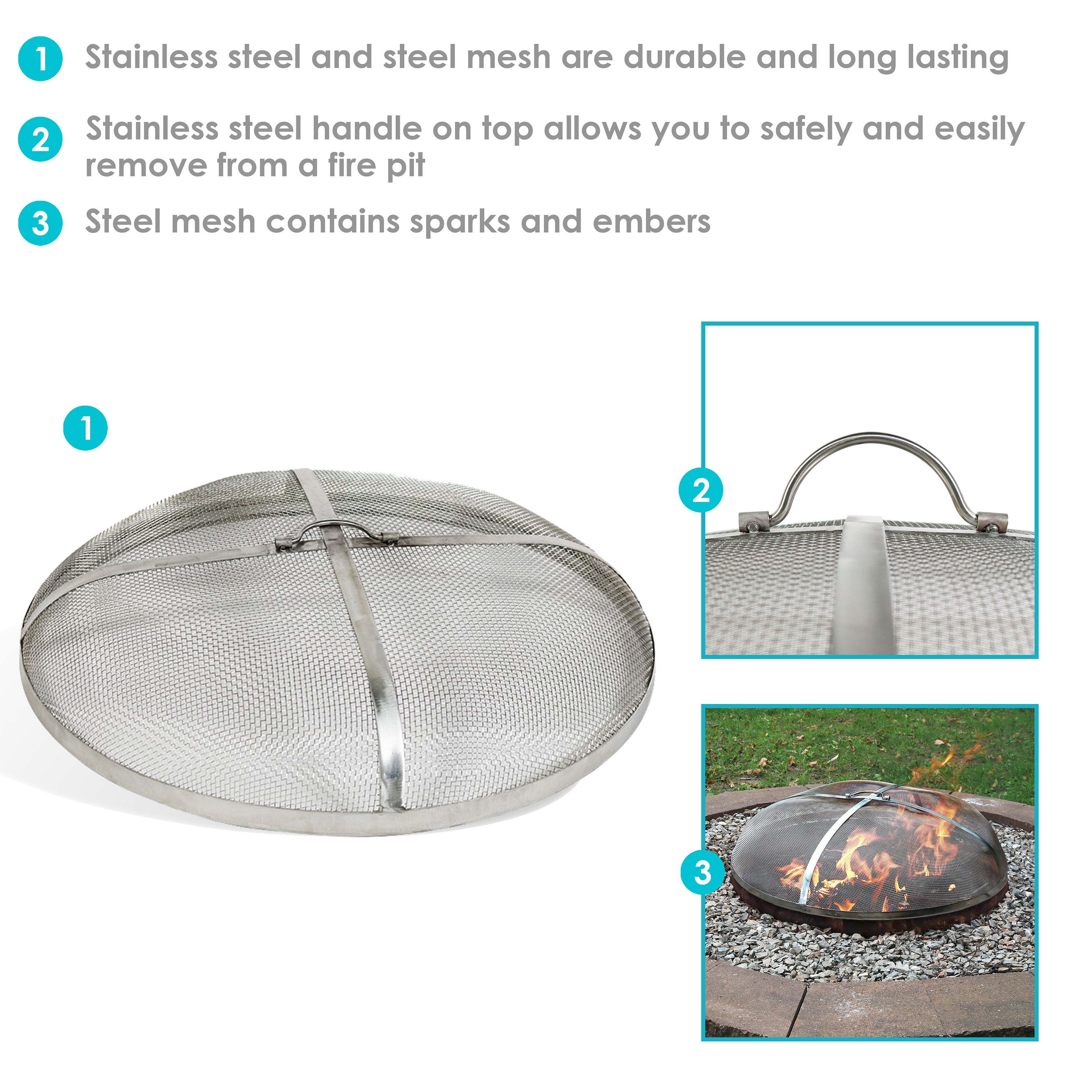 Sunnydaze Fire Pit Spark Screen - Heavy Duty Steel Mesh Cover for Campfires, Bonfires & Backyard Fire Pits - Protects from Flying Embers & Sparks