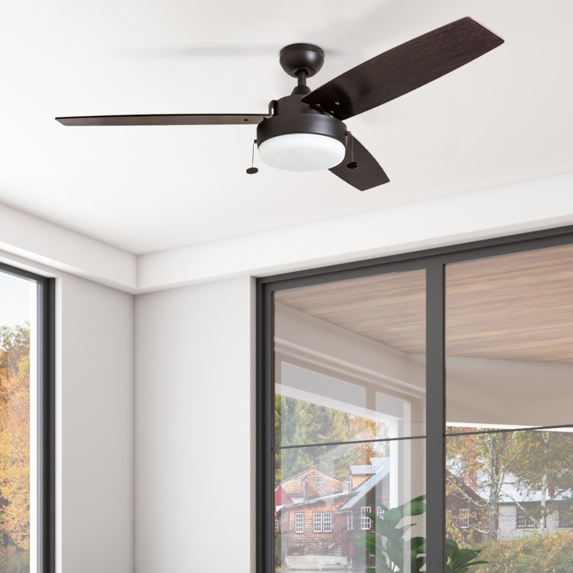 52 Inch Statham Ceiling Fan with Pull Chain in Espresso Finish - Perfect for Living Room, Bedroom, and Outdoor Patio Cooling