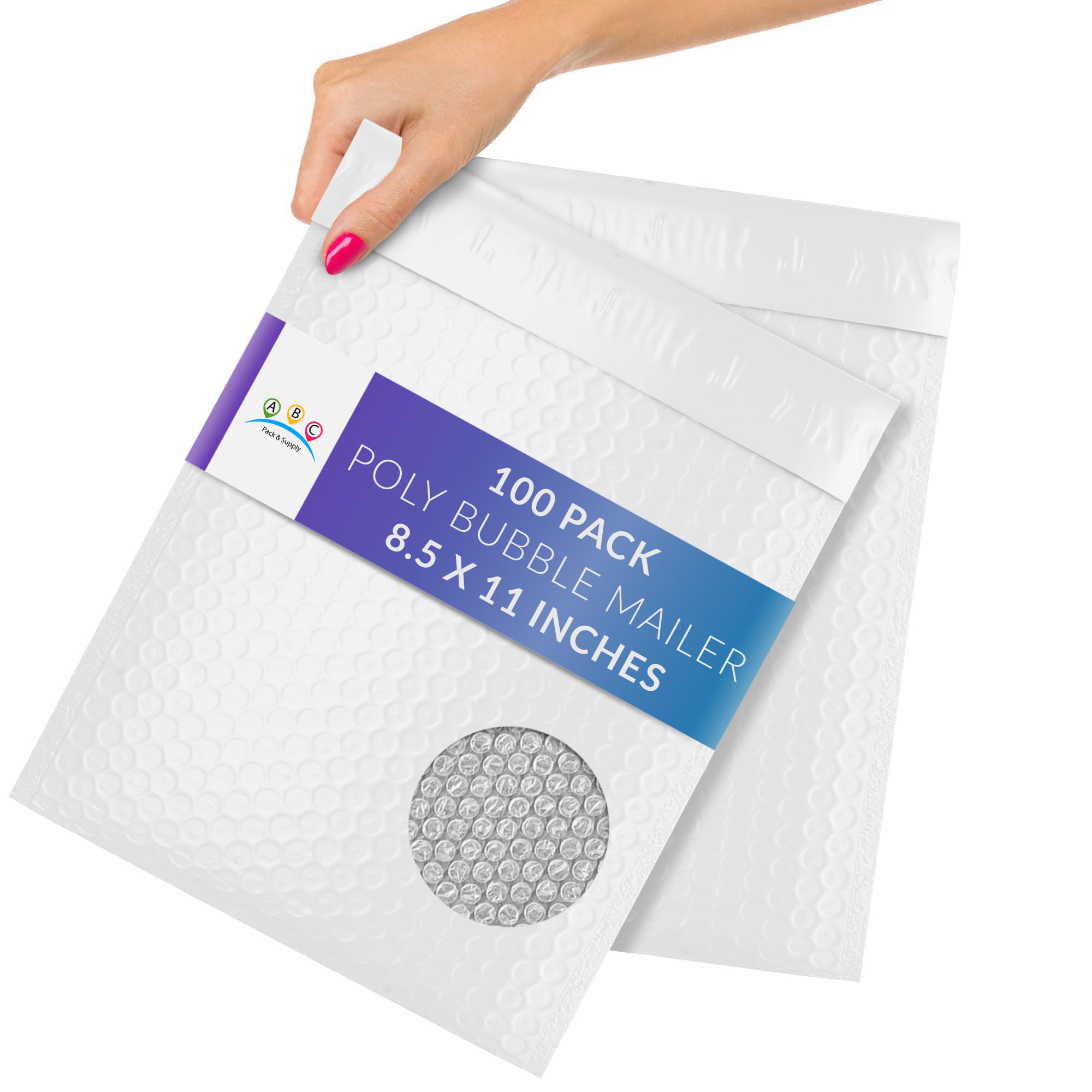 ABC PACK & SUPPLY 8.5x11 Inch White Poly Bubble Mailers - 100 Pack Self-Seal Padded Envelopes with Cushioning Plastic Bubbles | Self-Adhesive Shipping Bags for Small Business, Ecommerce, eBay & Amazon Sellers - Perfect for Shipping Books, Jewelry, Documents & Fragile Items