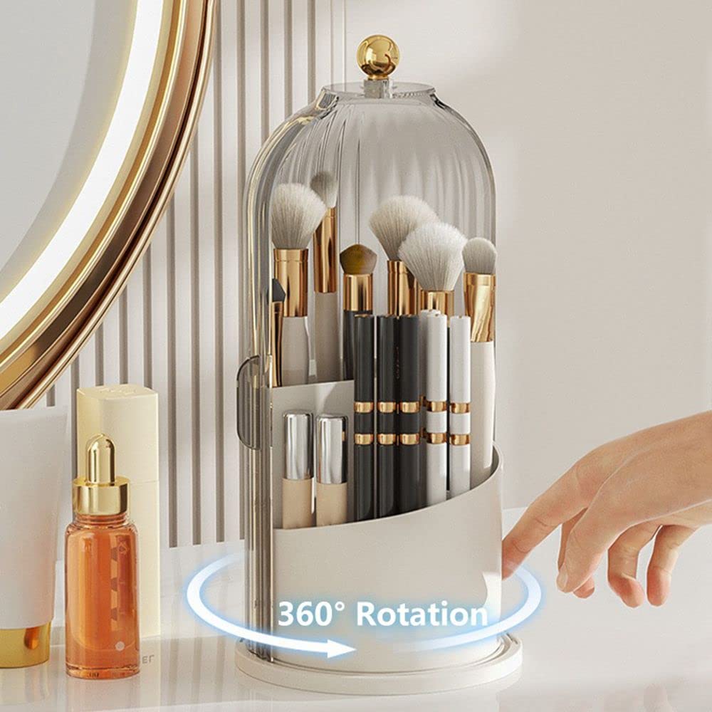 360° Rotating Makeup Brush Holder with Lid - Luxury Cosmetic Organizer for Brushes, Lipstick & Eyebrow Pencils | Vanity, Desktop & Bathroom Countertop Storage Solution | Perfect for Makeup Artists & Beauty Enthusiasts