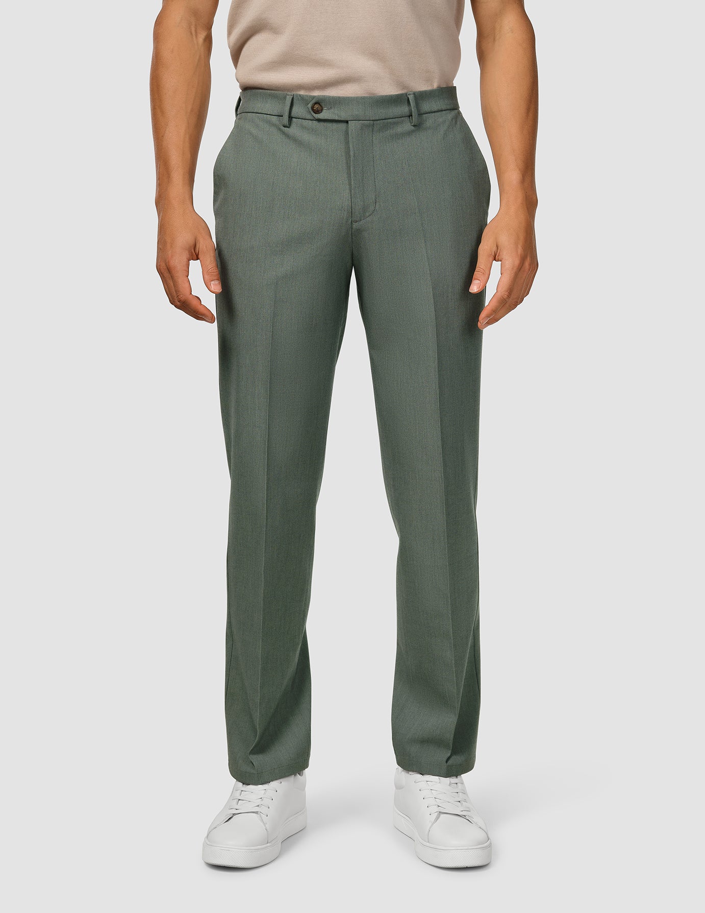 Men's Essential Relaxed Fit Suit Pants in Green Melange - Comfortable Office Wear & Business Casual Attire