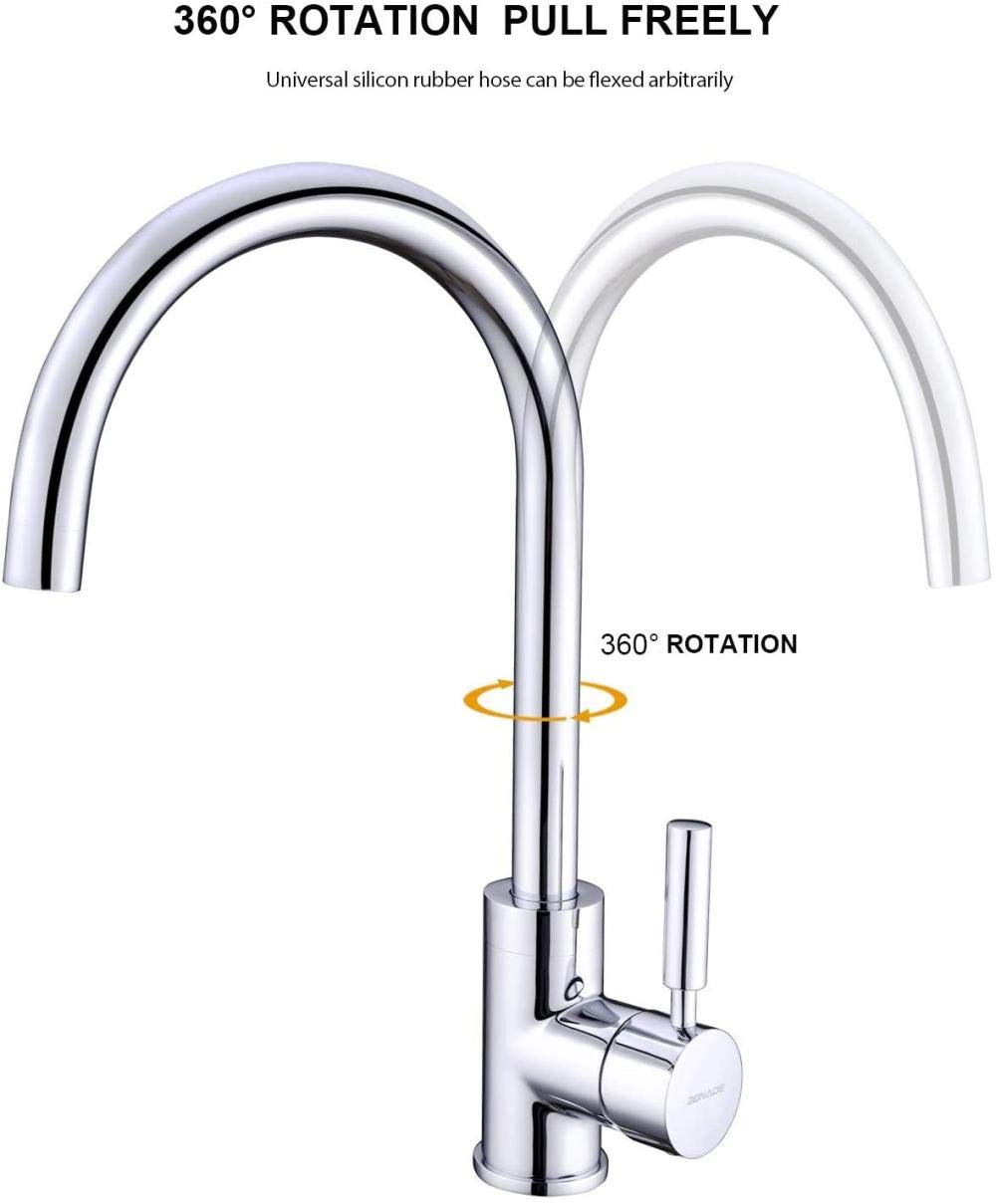 360° Rotatable Low Pressure Kitchen Faucet - Single Lever Mixer Tap for Sink - Chrome Finish | Perfect for Small Kitchens & RVs