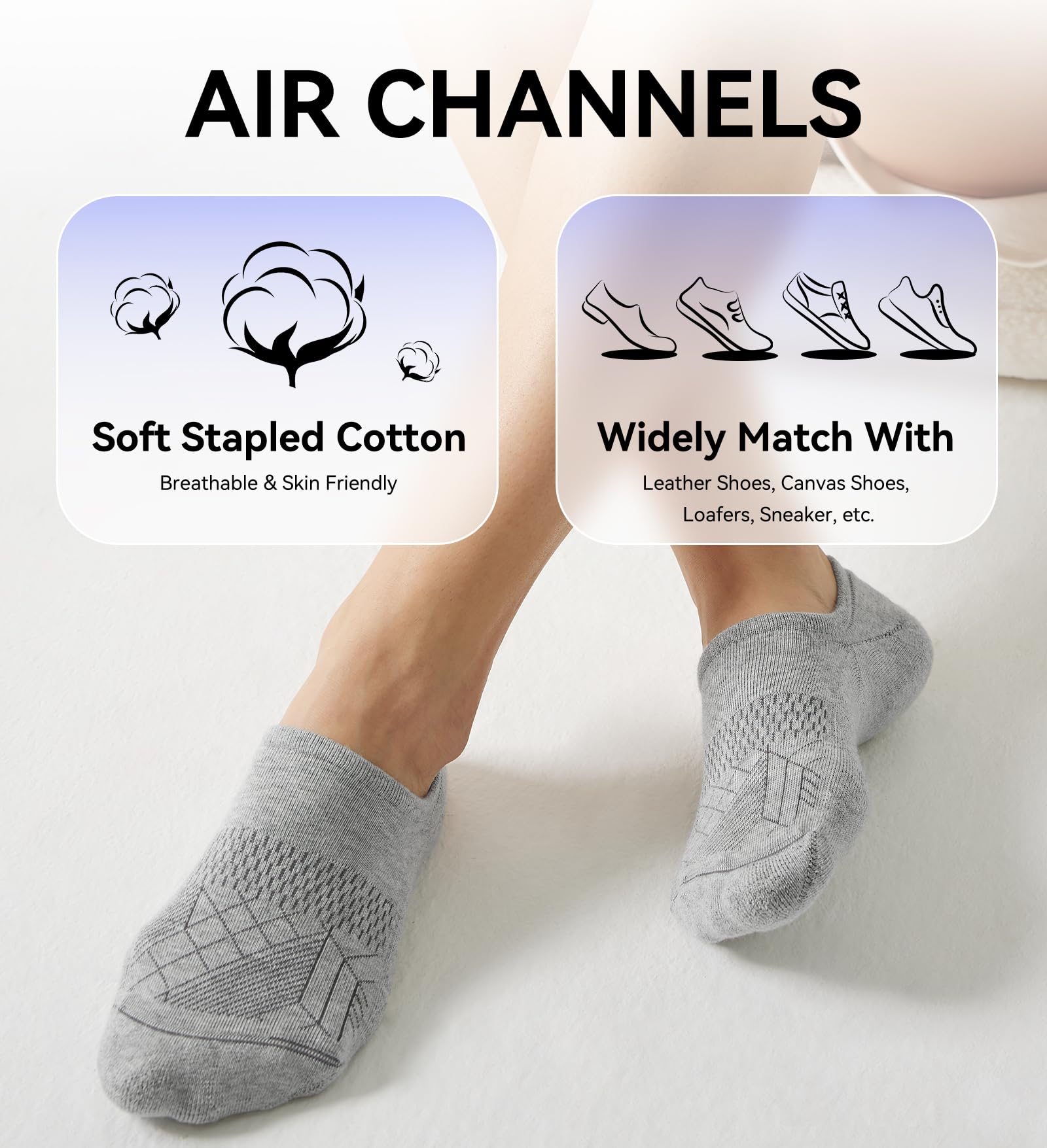 FITRELL Women's No Show Socks - Cotton Cushioned Athletic Invisible Socks (5-8 Pairs) for Running & Sneakers
